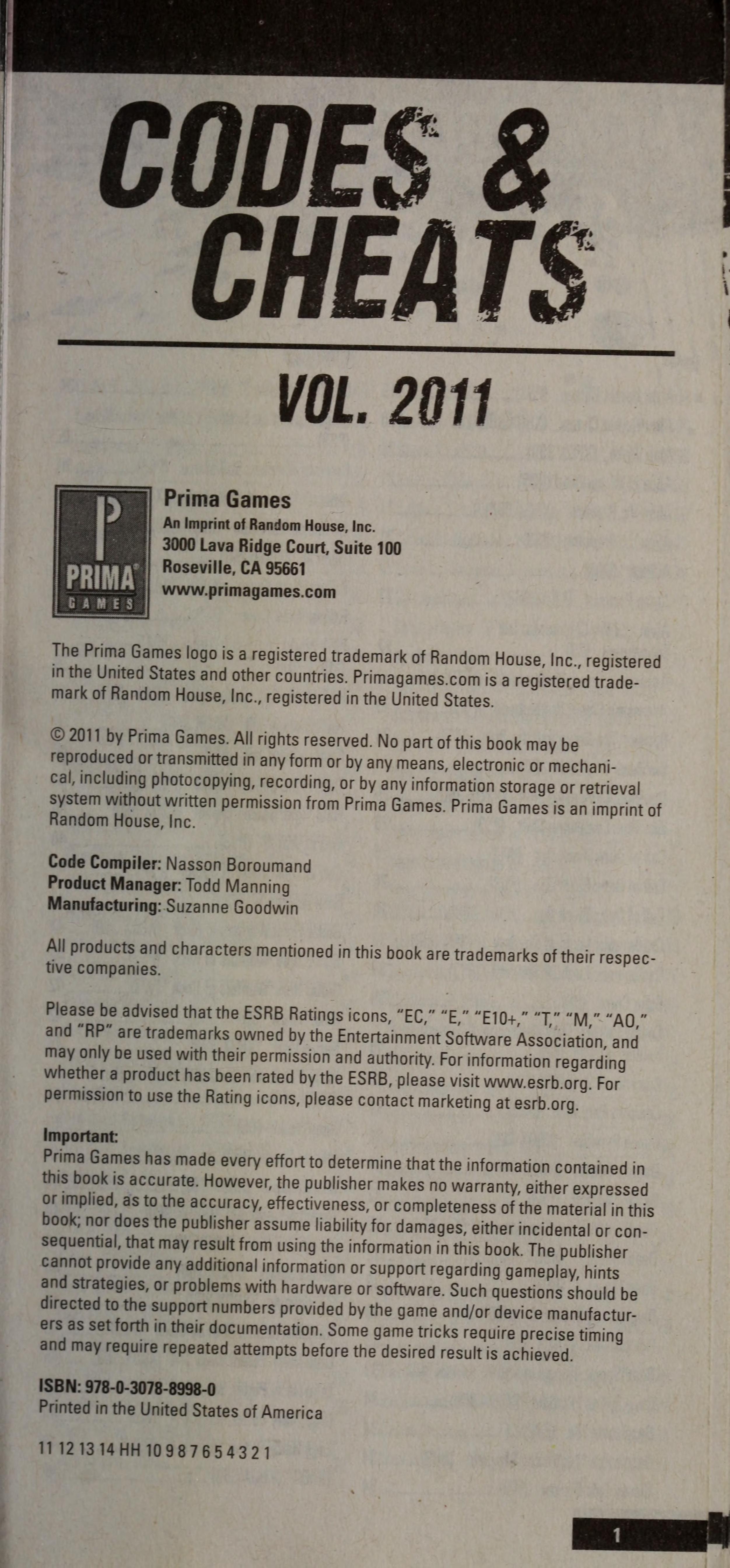 Codes & Cheats Vol. 1 2011