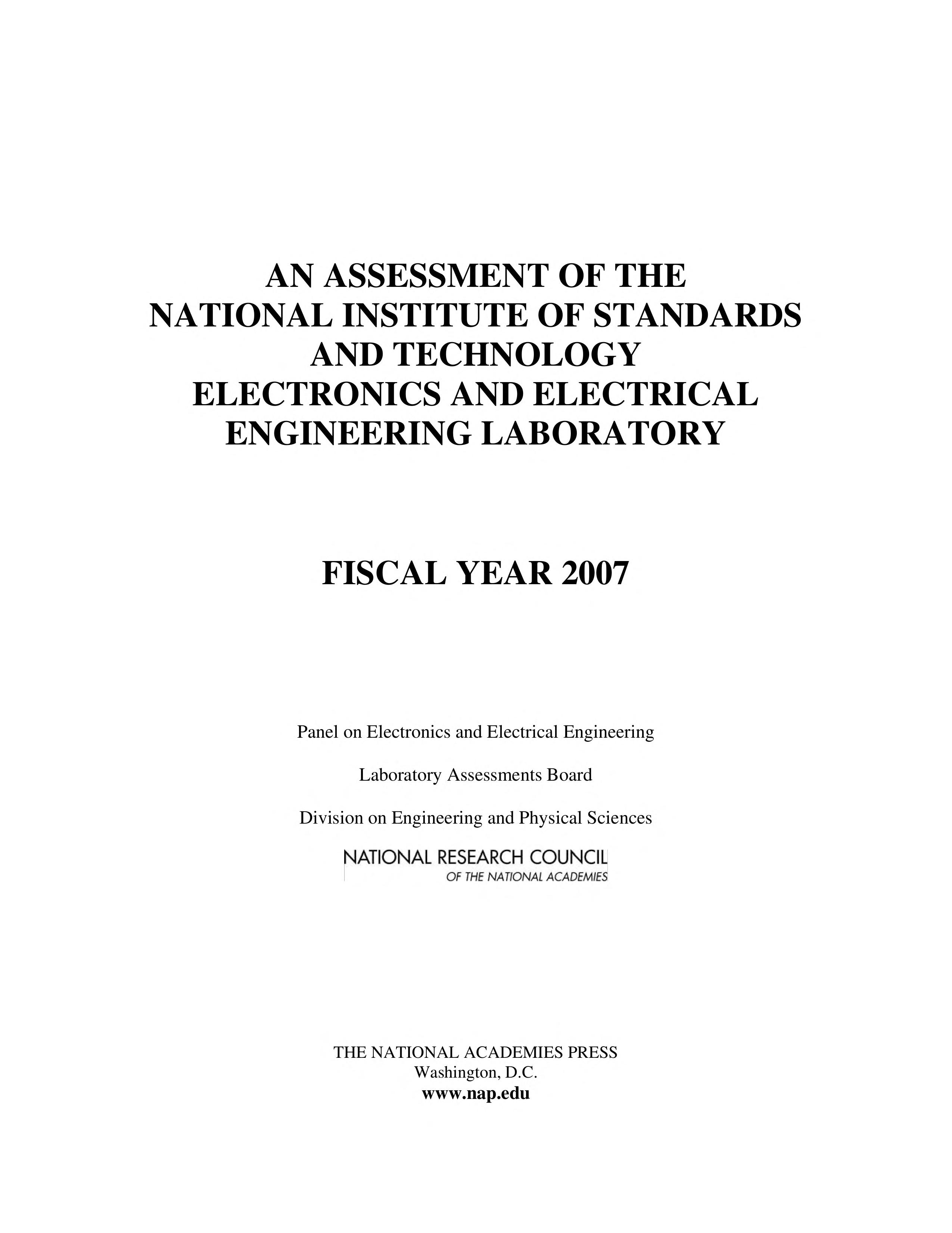 An Assessment Of The National Institute Of Standards And Technology Electronics And Electrical Engineering Laboratory: Fiscal Year 2007