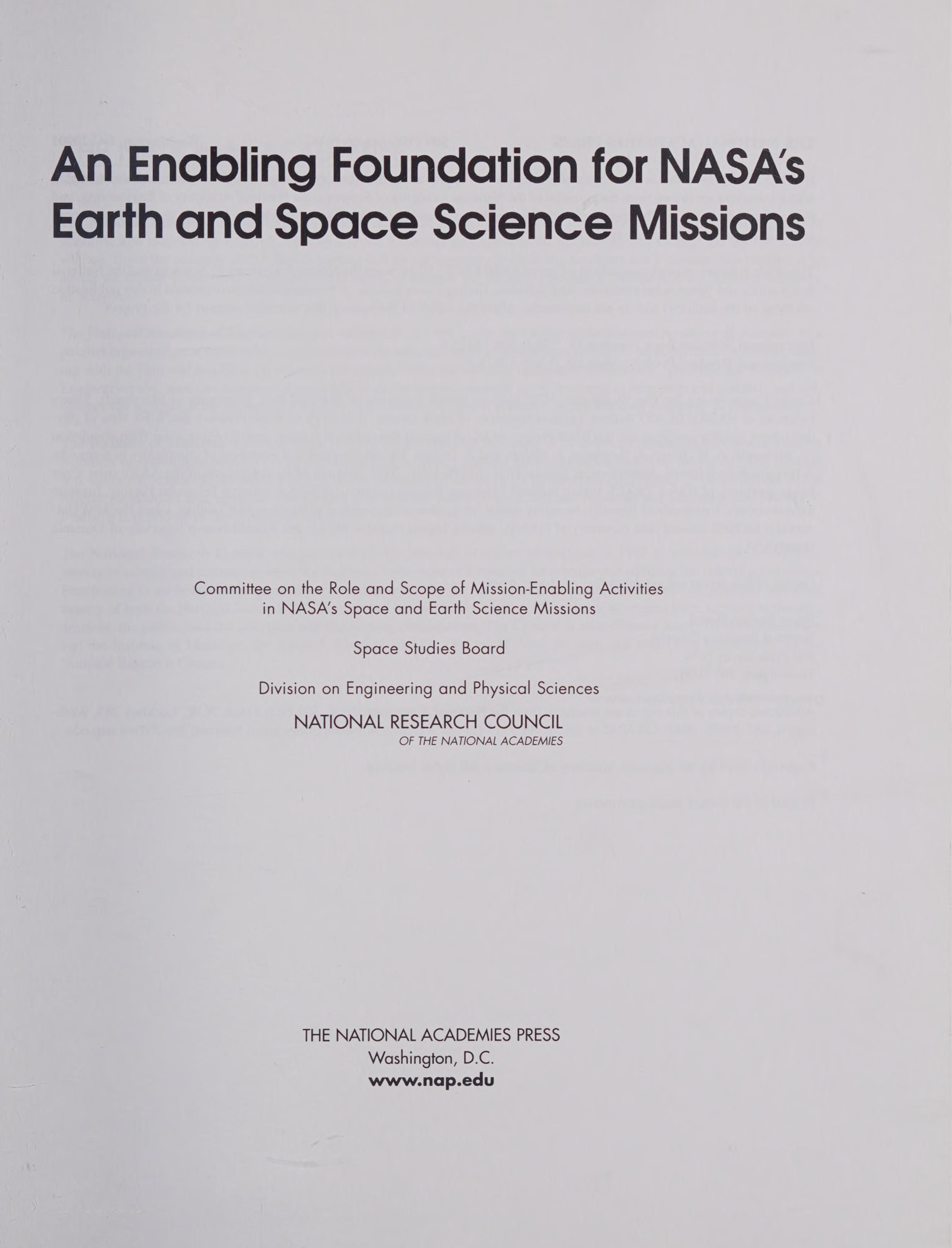 An Enabling Foundation For Nasa's Space And Earth Science Missions