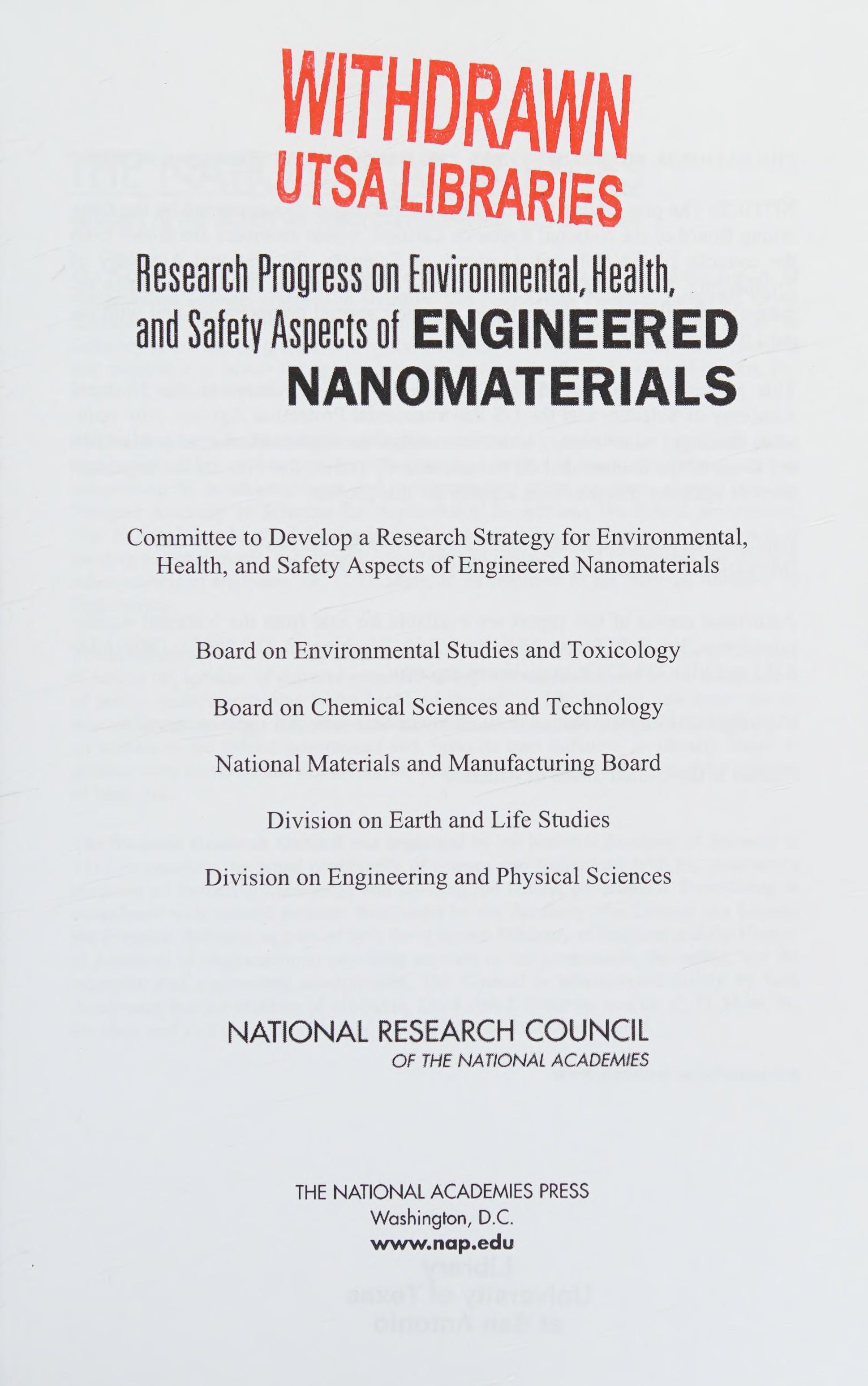 Research Progress On Environmental, Health, And Safety Aspects Of Engineered Nanomaterials