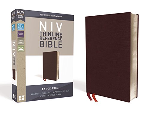 NIV Thinline Reference Bible Large Print Bonded Leather Burgundy Red Letter Comfort Print