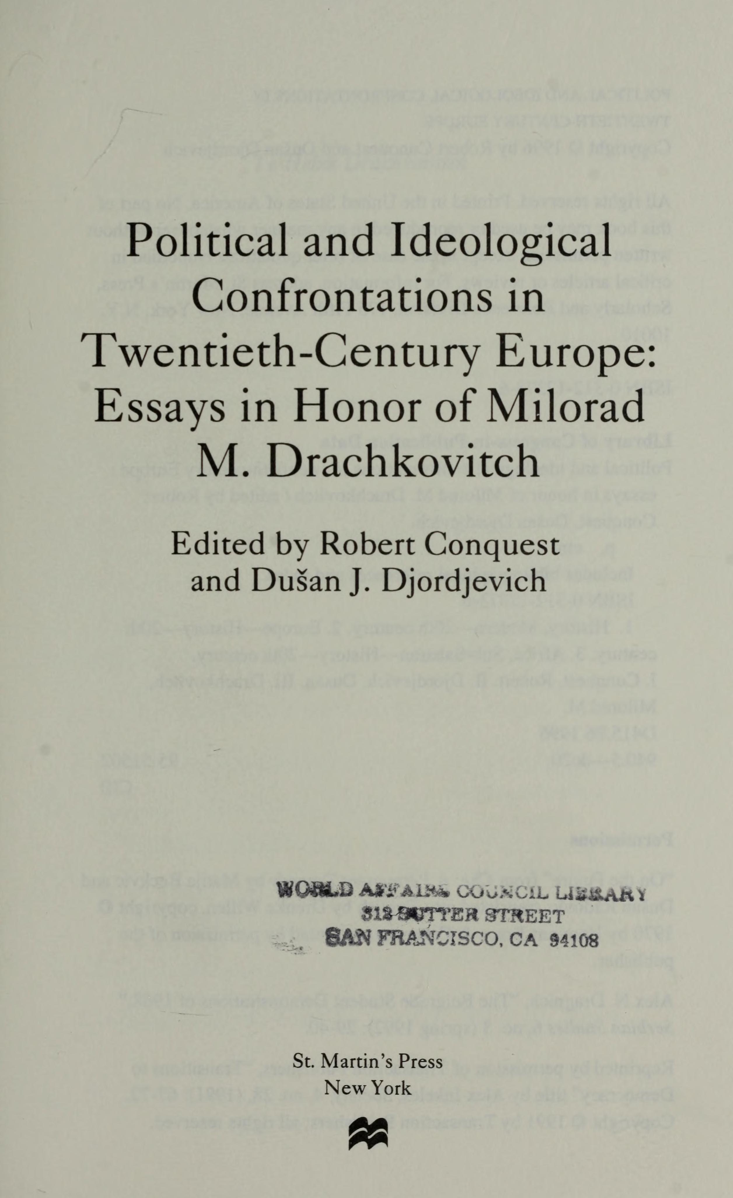 Political and Ideological Confrontations in Twentieth-Century Europe