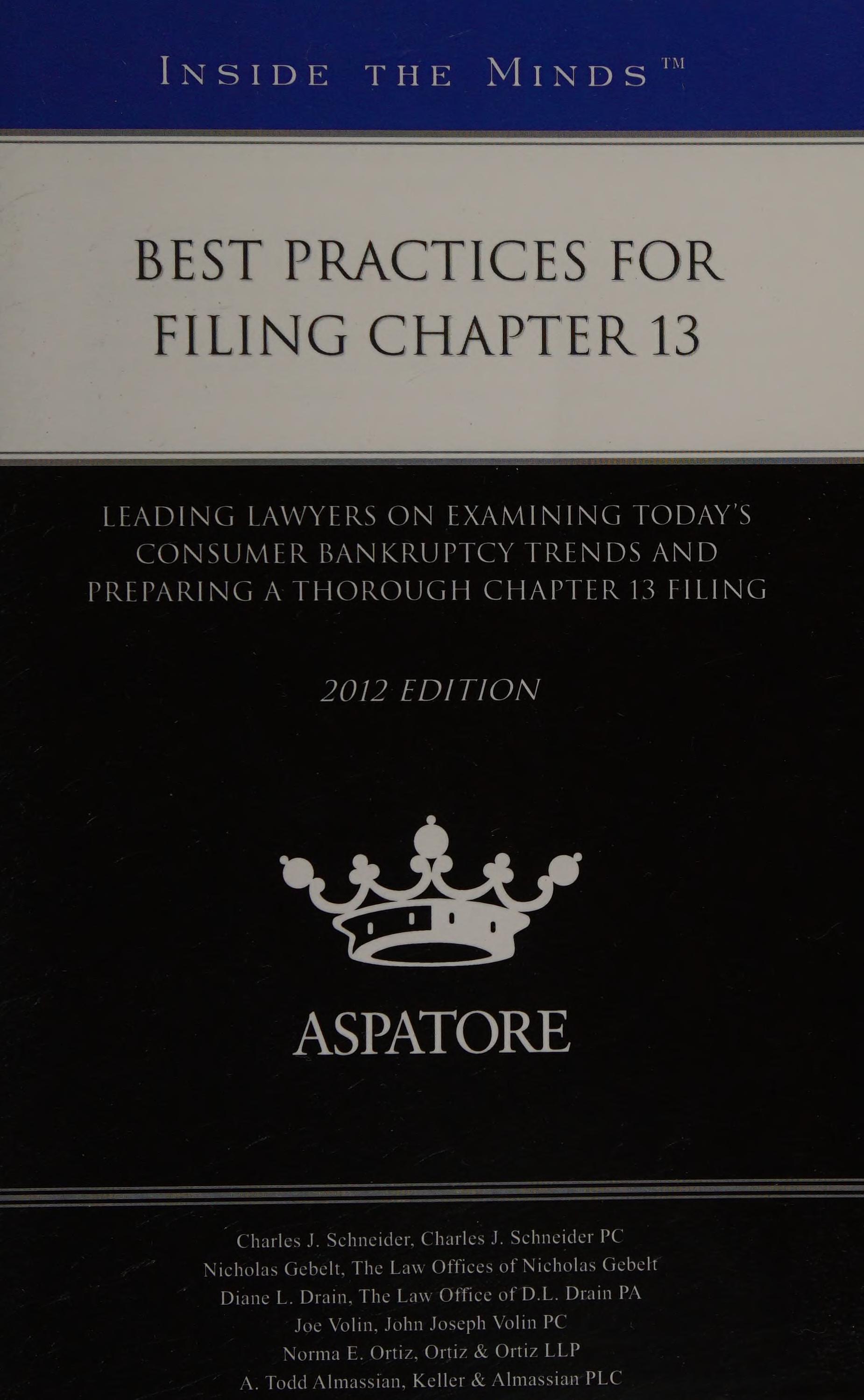 Best Practices for Filing Chapter 13, 2012 Ed
