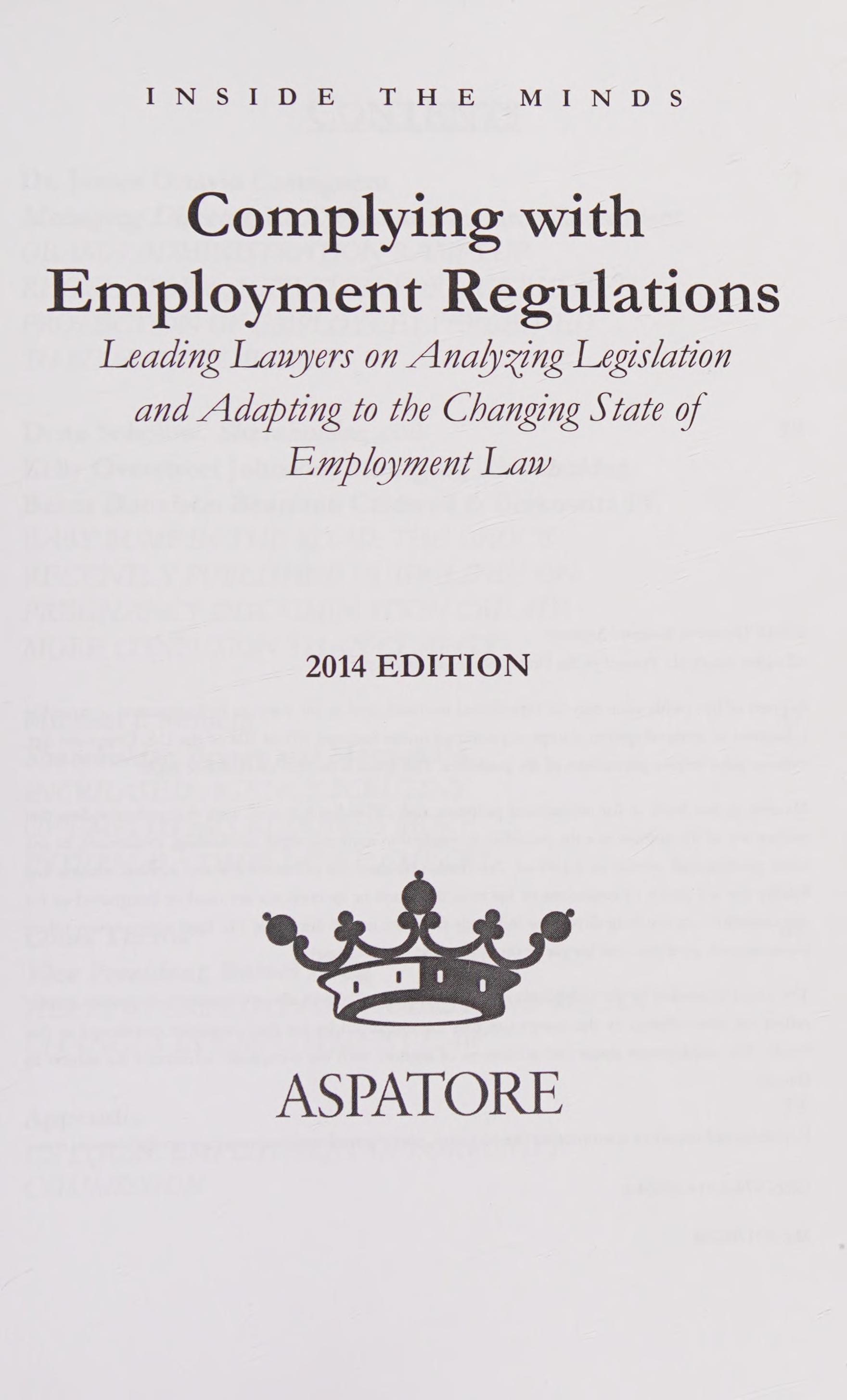 Complying with Employment Regulations, 2014 Edition