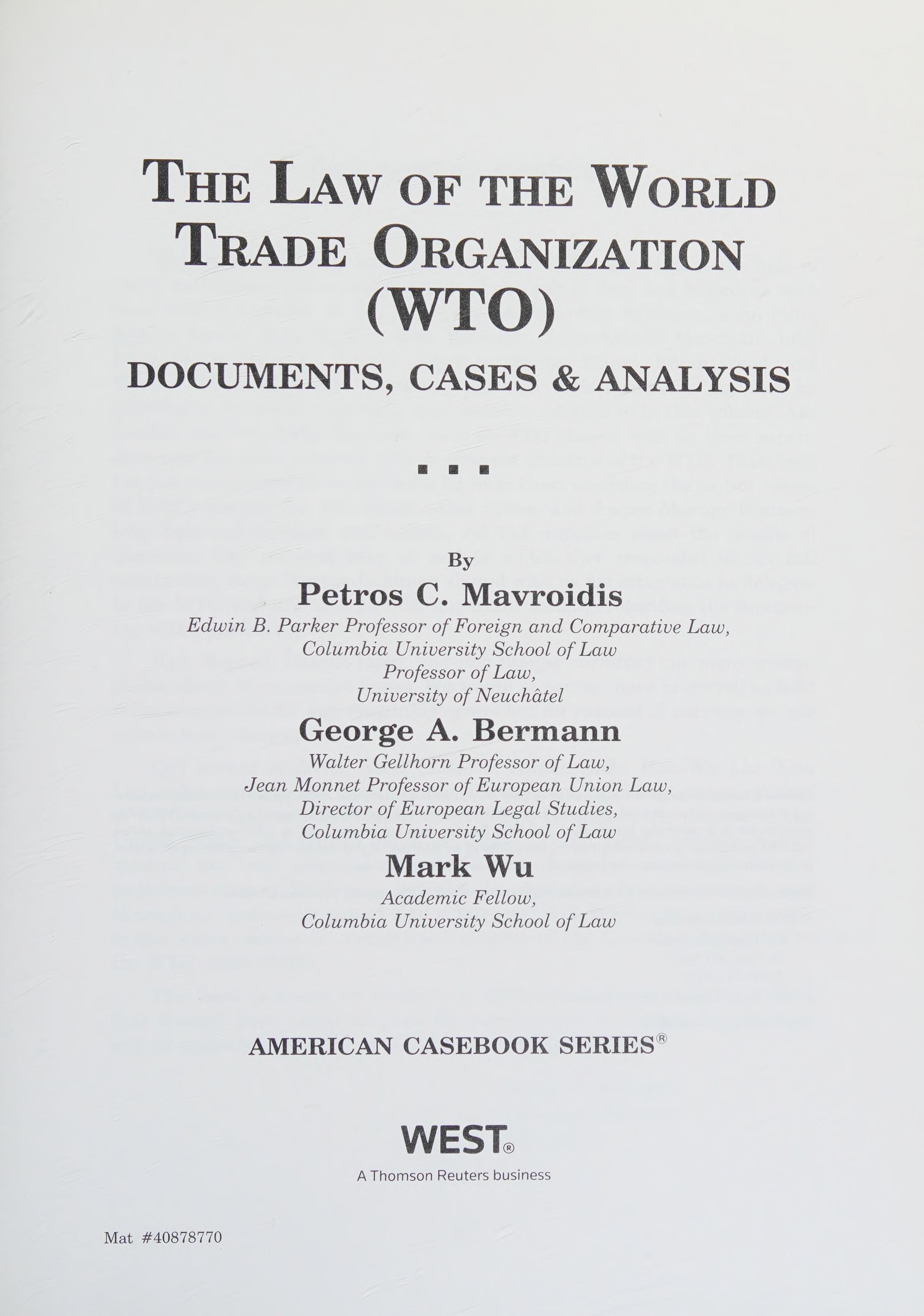The Law of the World Trade Organization