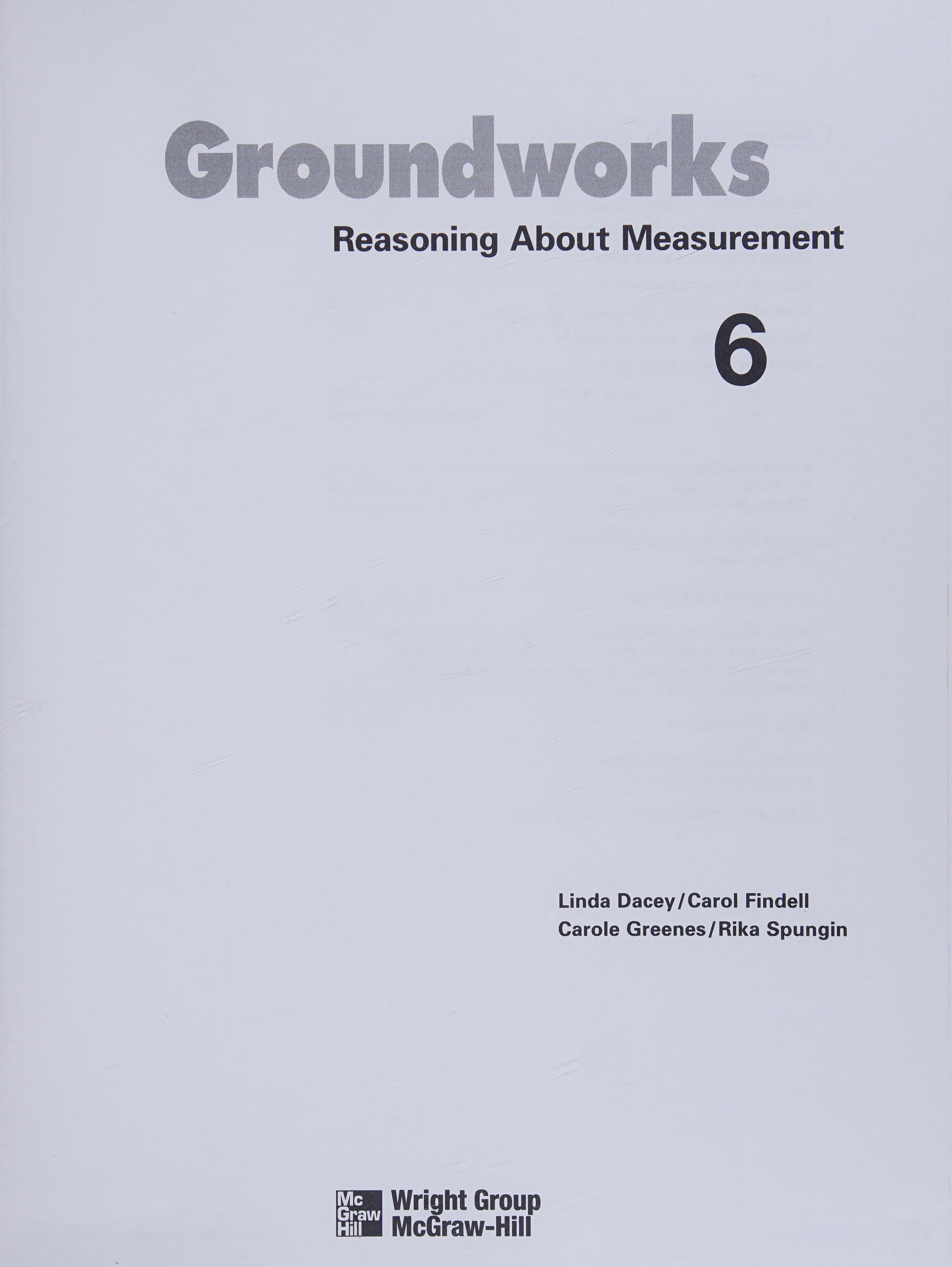 Groundworks, Reasoning About Mesurement: Grade 6
