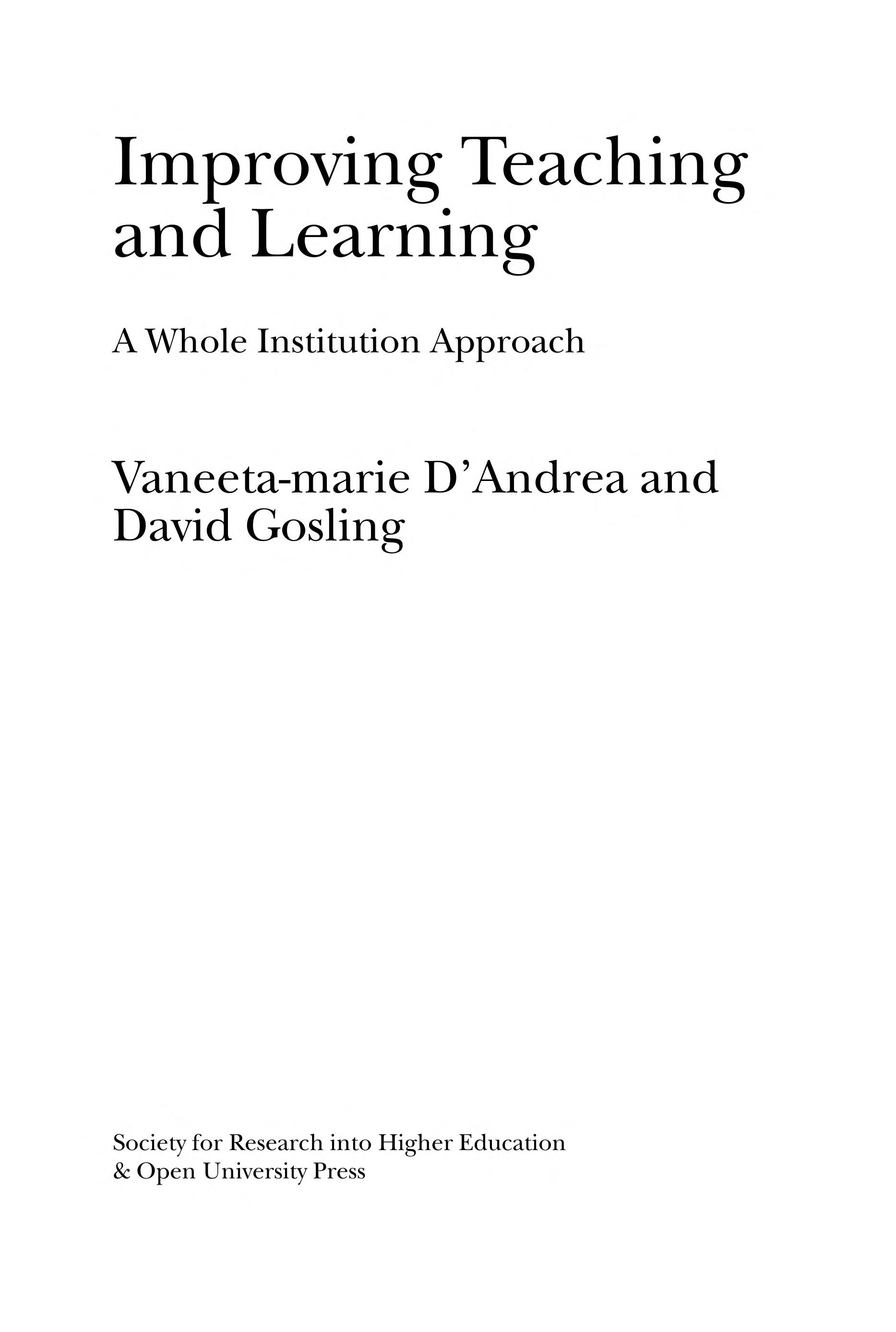 Improving teaching and learning in higher education