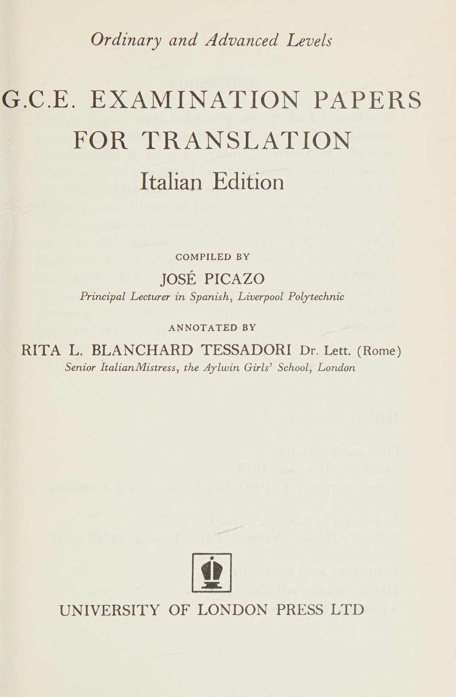 G.C.E. Examination Papers for Translation