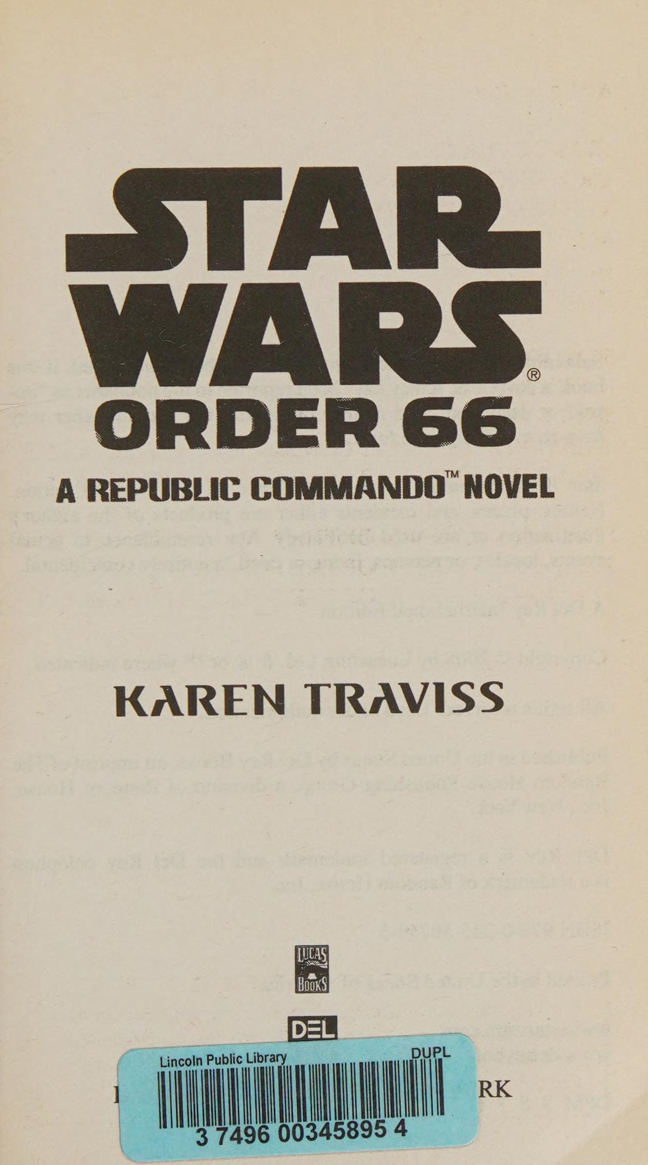 Star Wars Order 66: A Republic Commando Novel