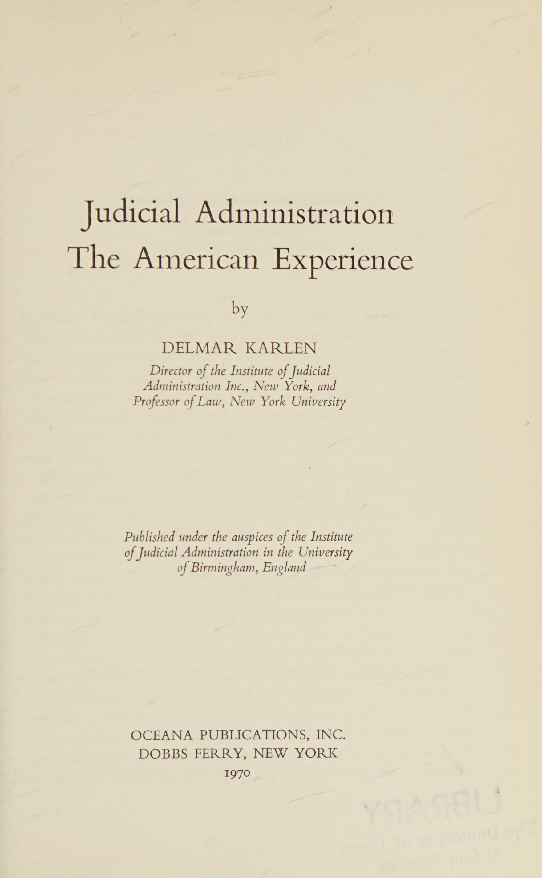 Judicial administration : The American experience