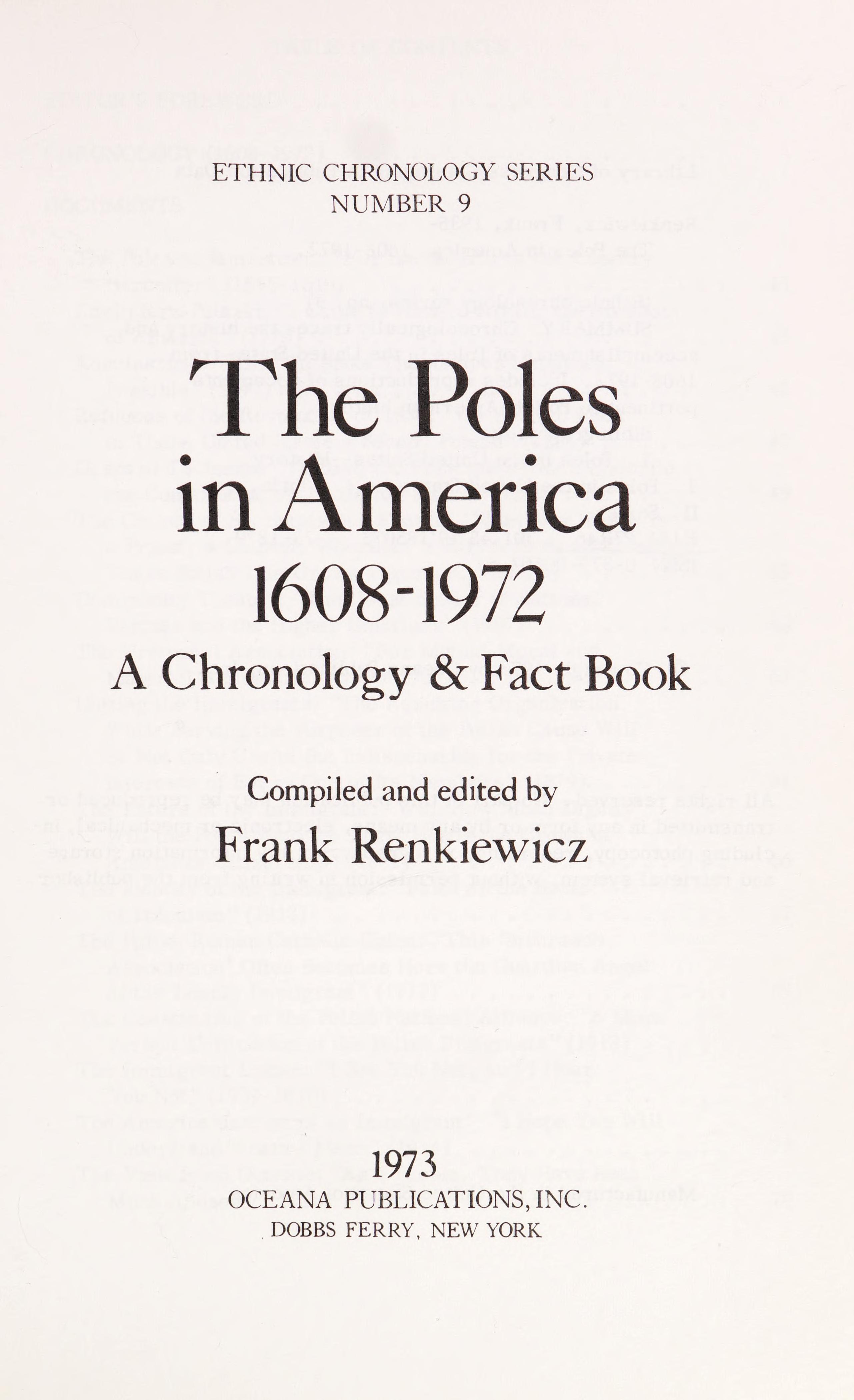 The Poles In America 1608-1972: A Chronology And Fact Book