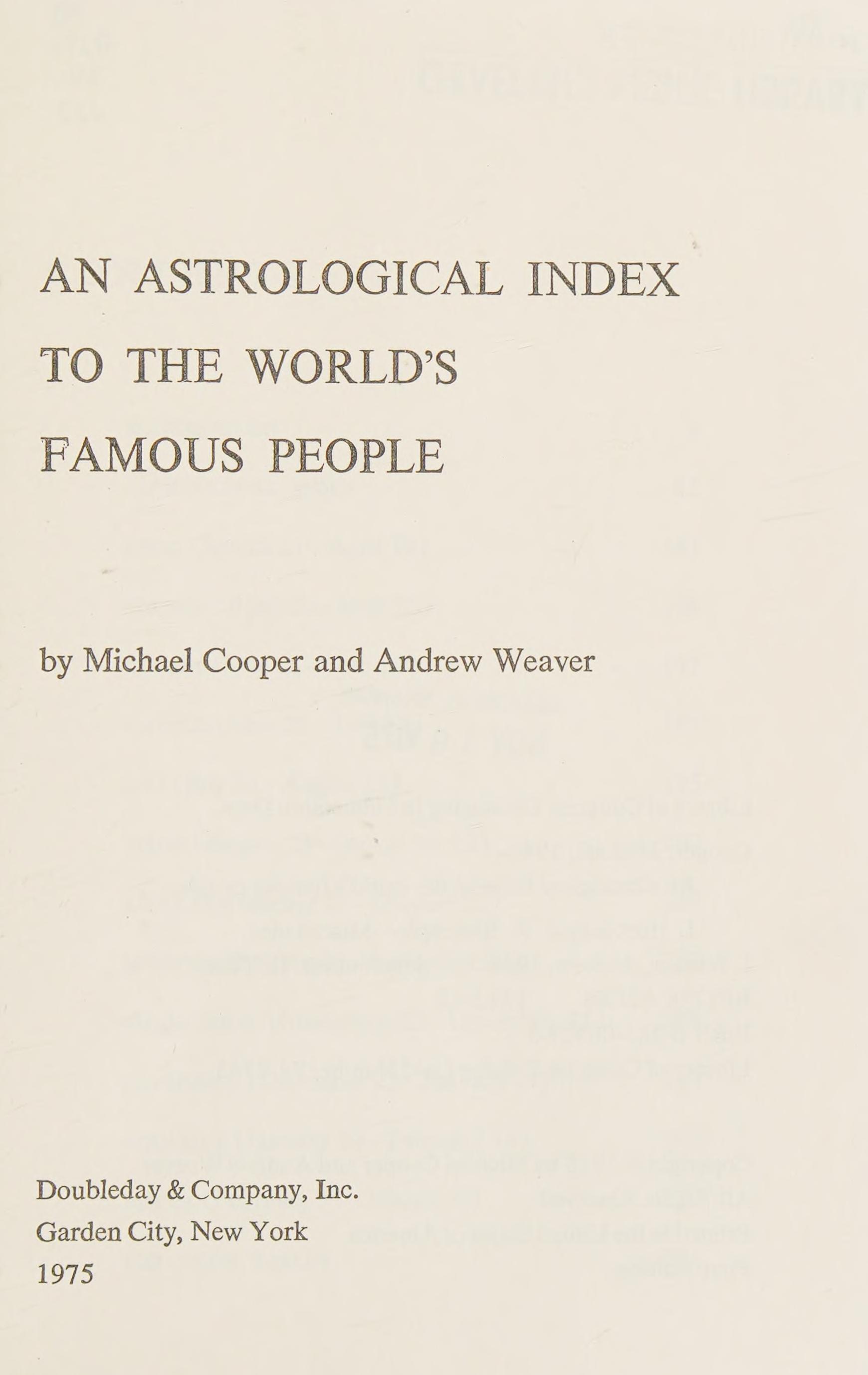 An Astrological Index to the World's Famous People