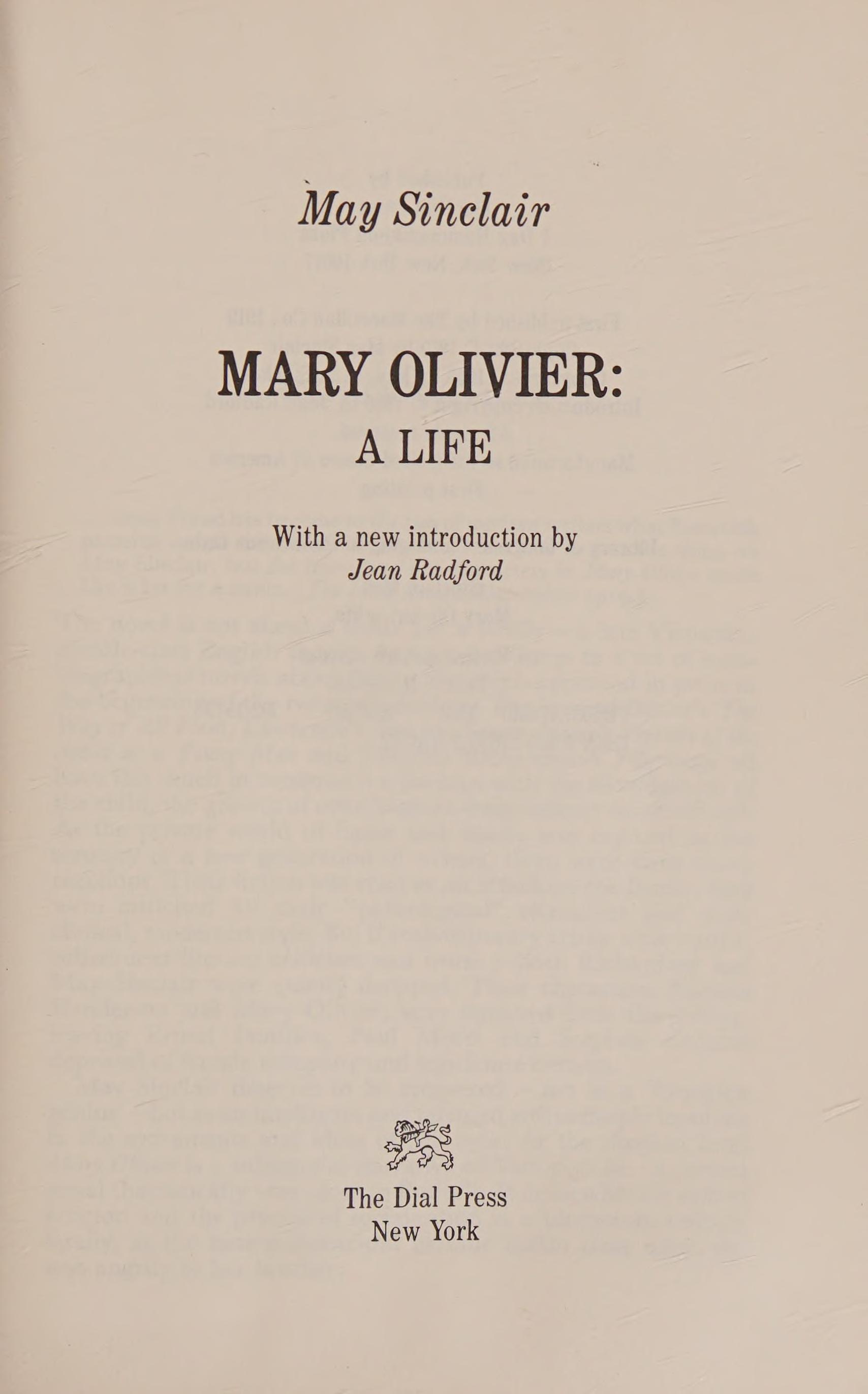 Mary Olivier, a Life
