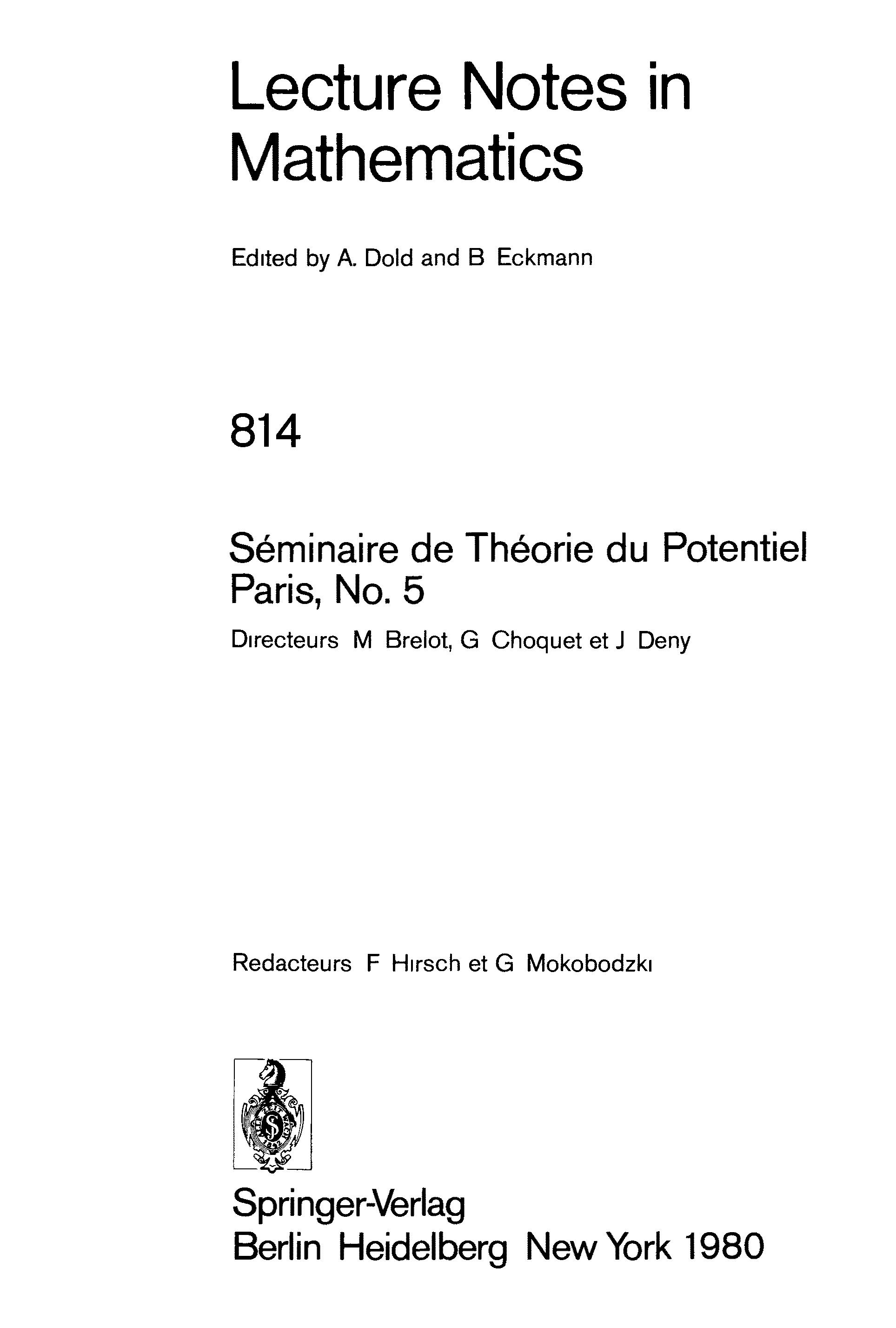 Seminaire de Theorie du Potentiel