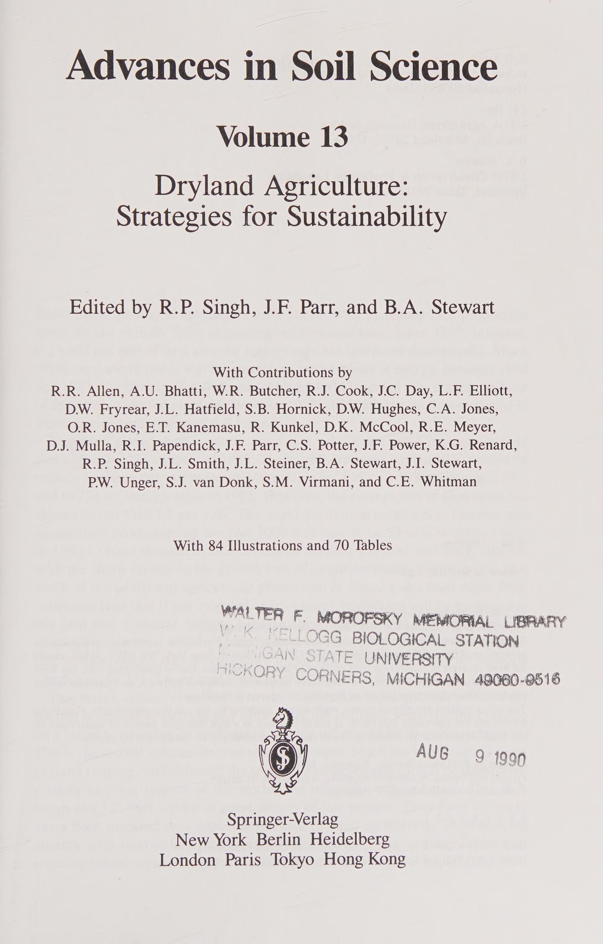 Advances In Soil Science: Dryland Agriculture Strategies For Sustainability