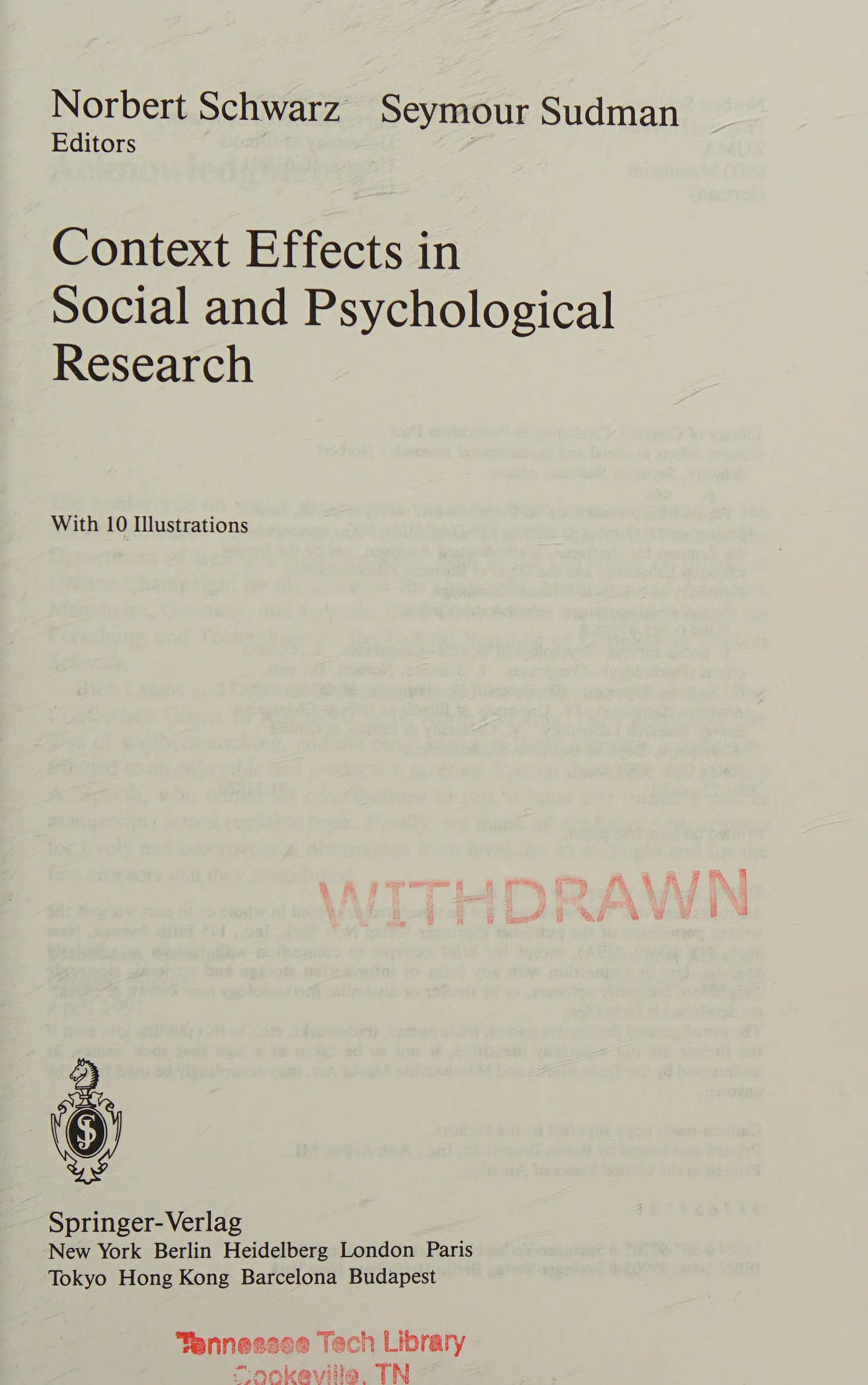 Context Effects In Social And Psychological Research