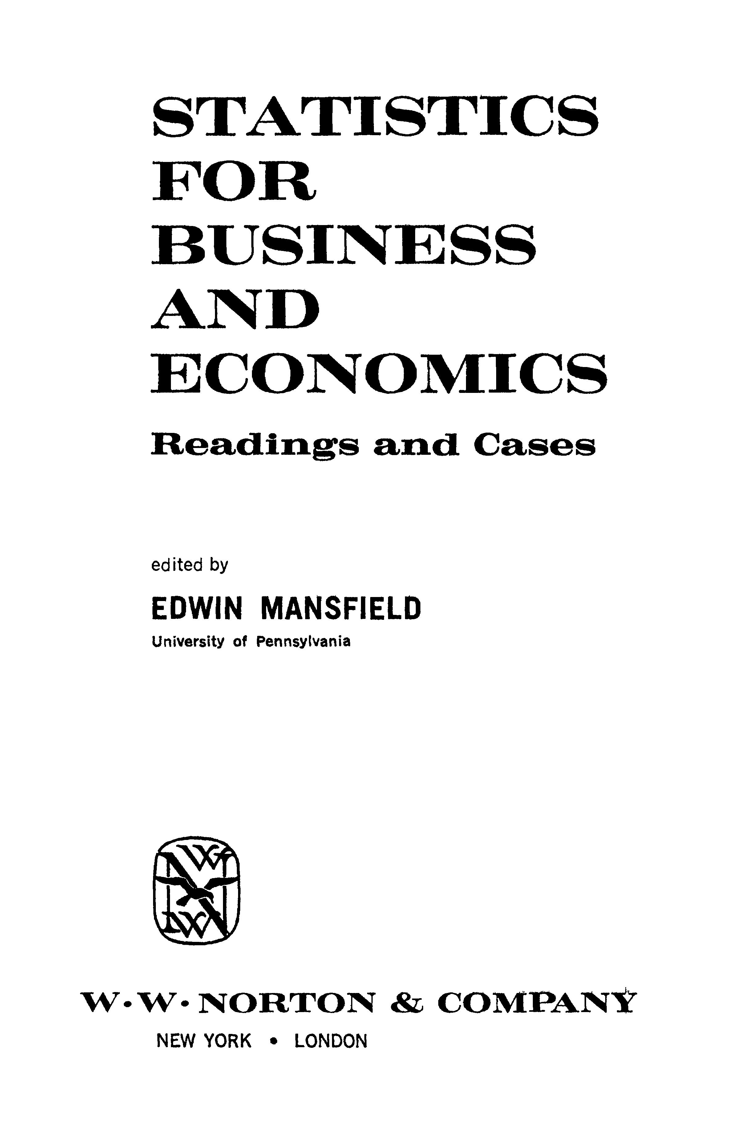 Statistics for Business and Economics Readings and Cases