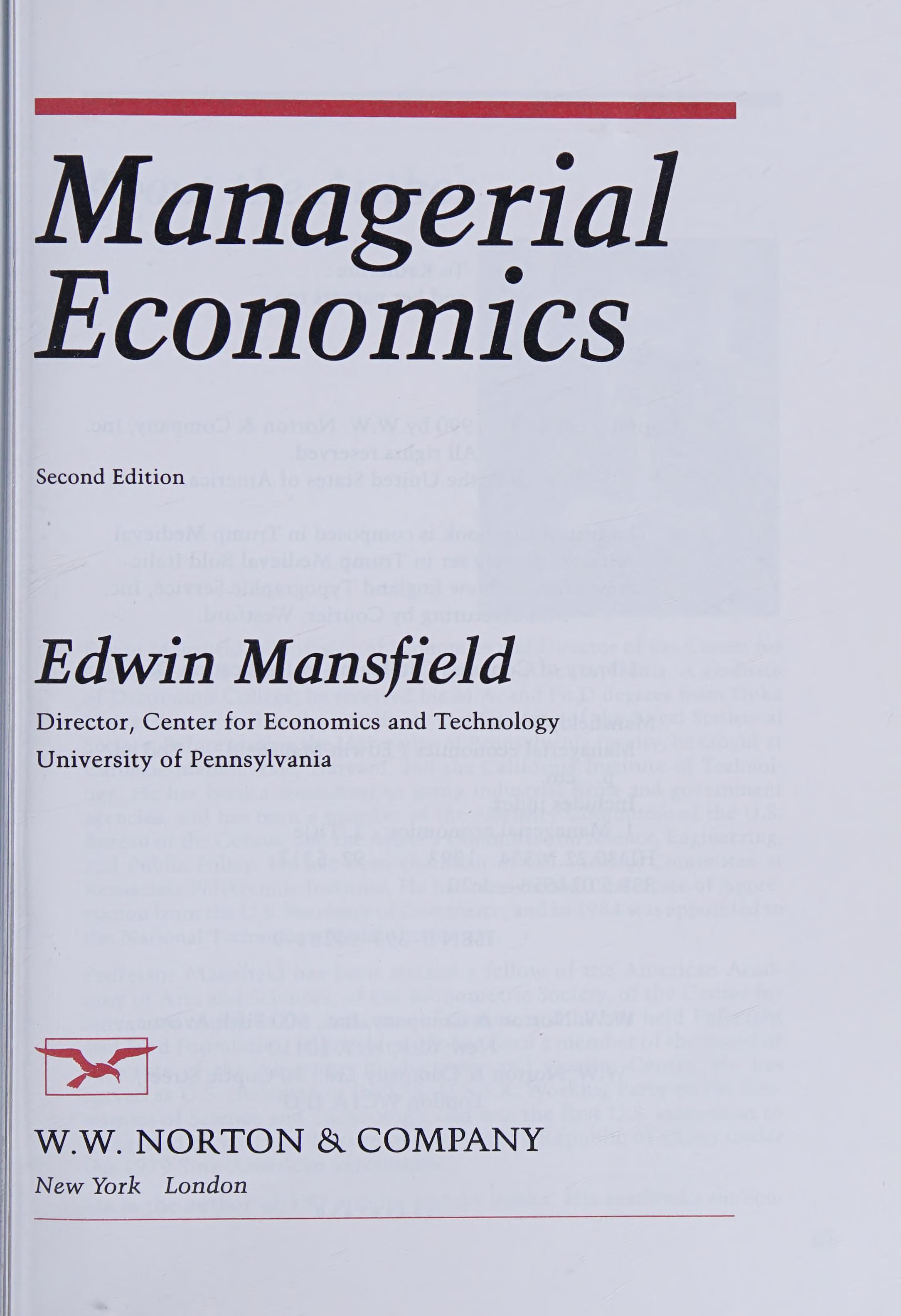Managerial Economics, Theory, Applications, and Cases, Second Edition