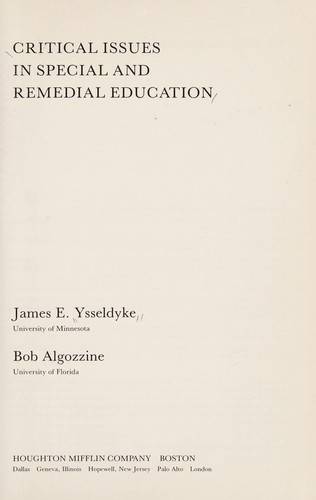 Critical issues in special and remedial education