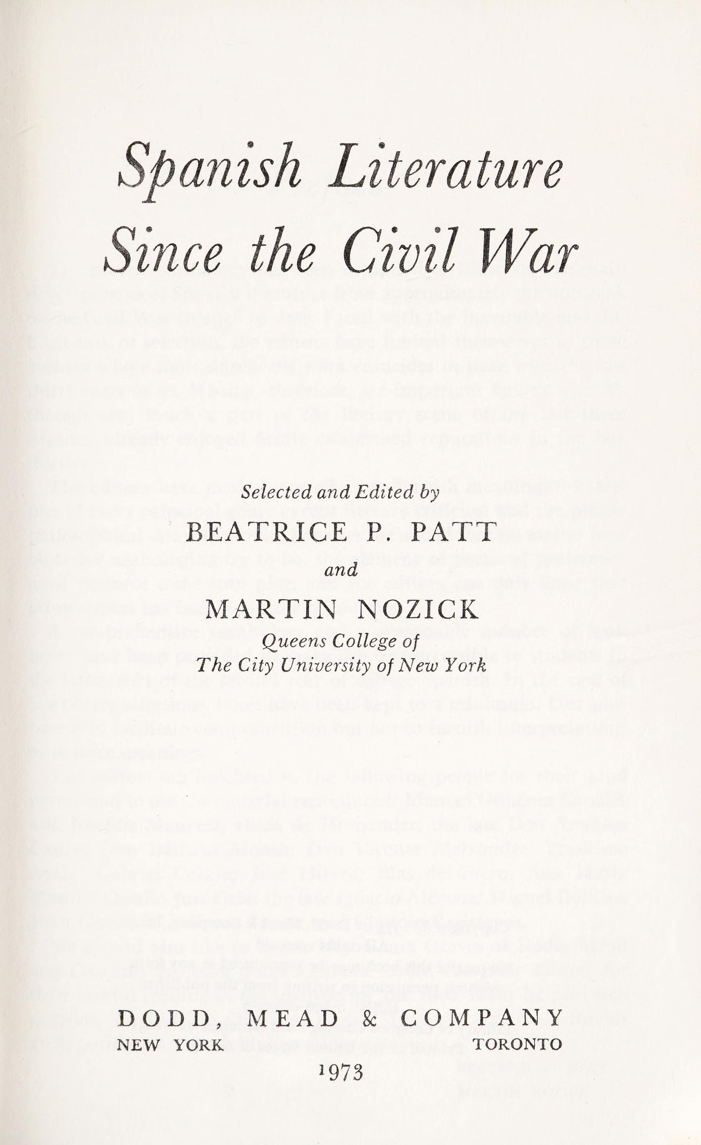 Spanish Literature Since the Civil War