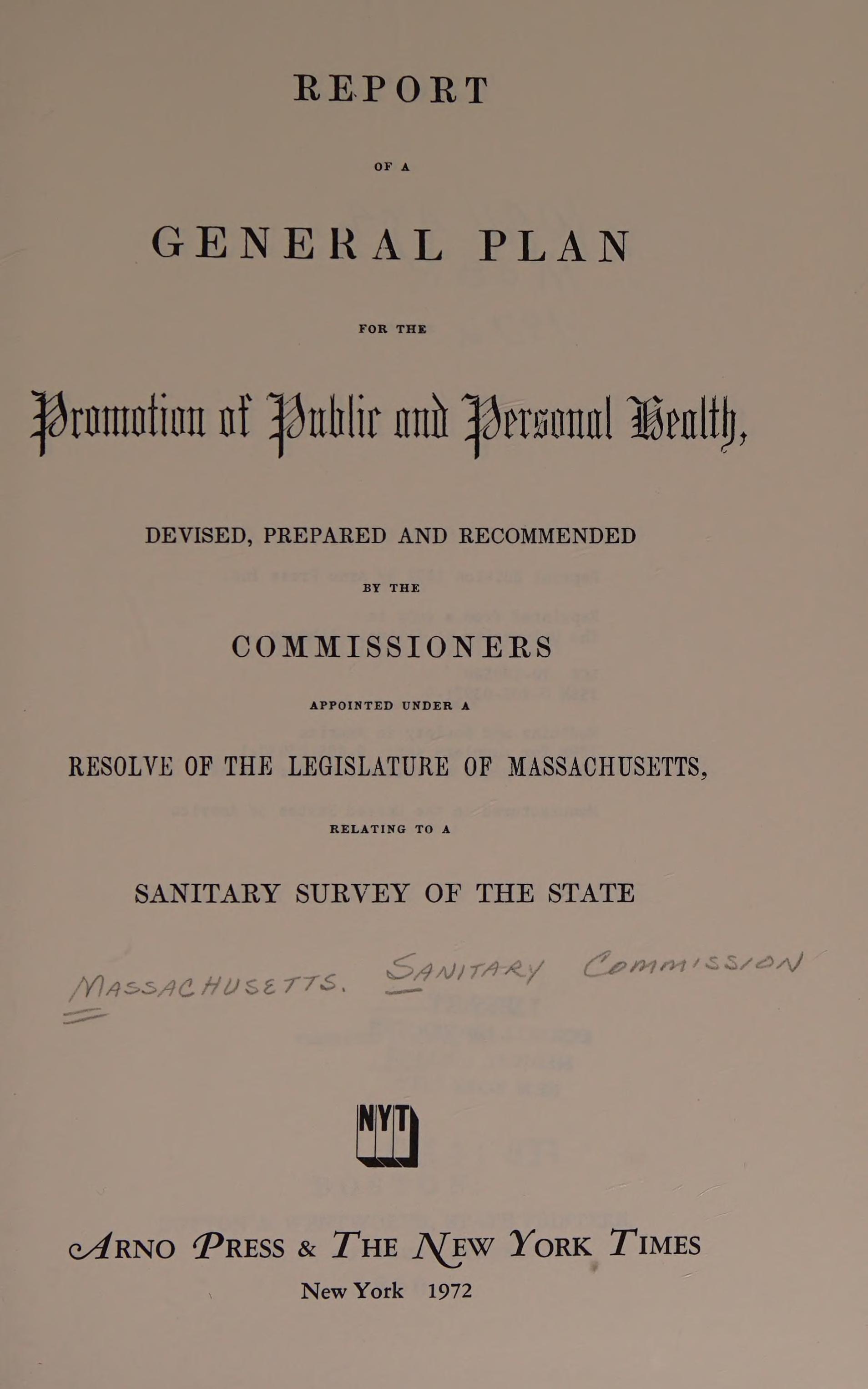 Report of a general plan for the promotion of public and personal health
