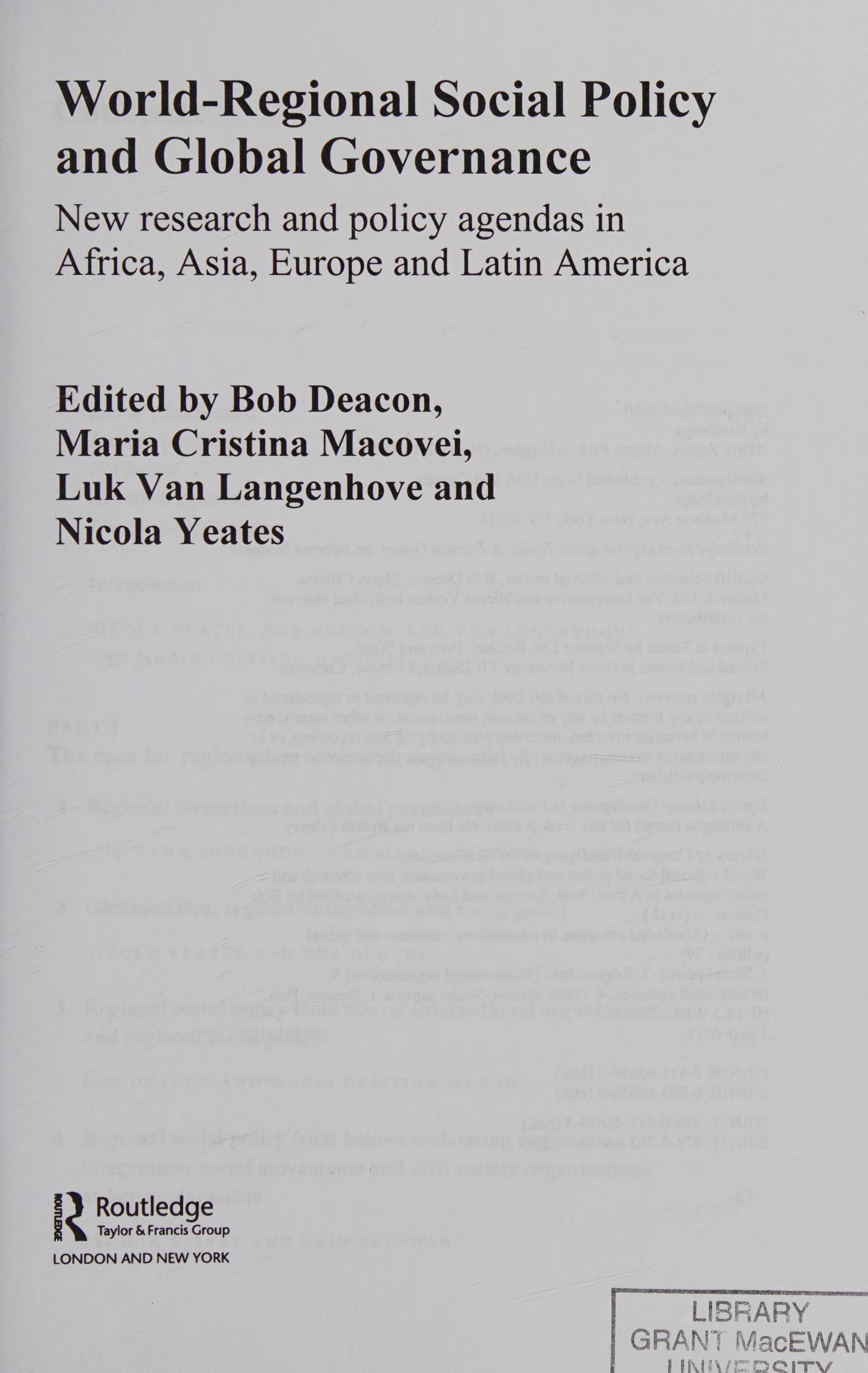 World-Regional Social Policy and Global Governance