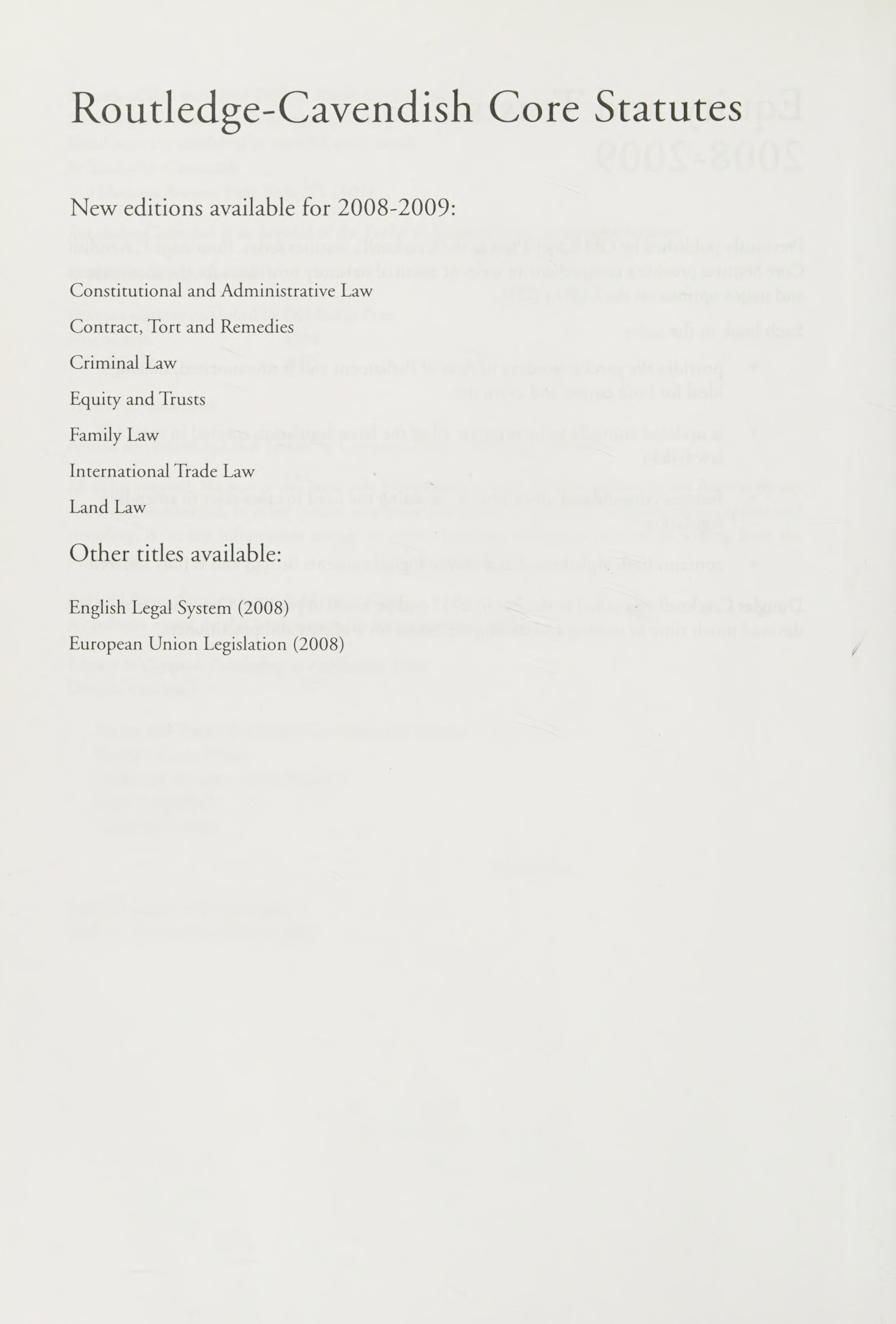 Equity and Trusts 2008-2009