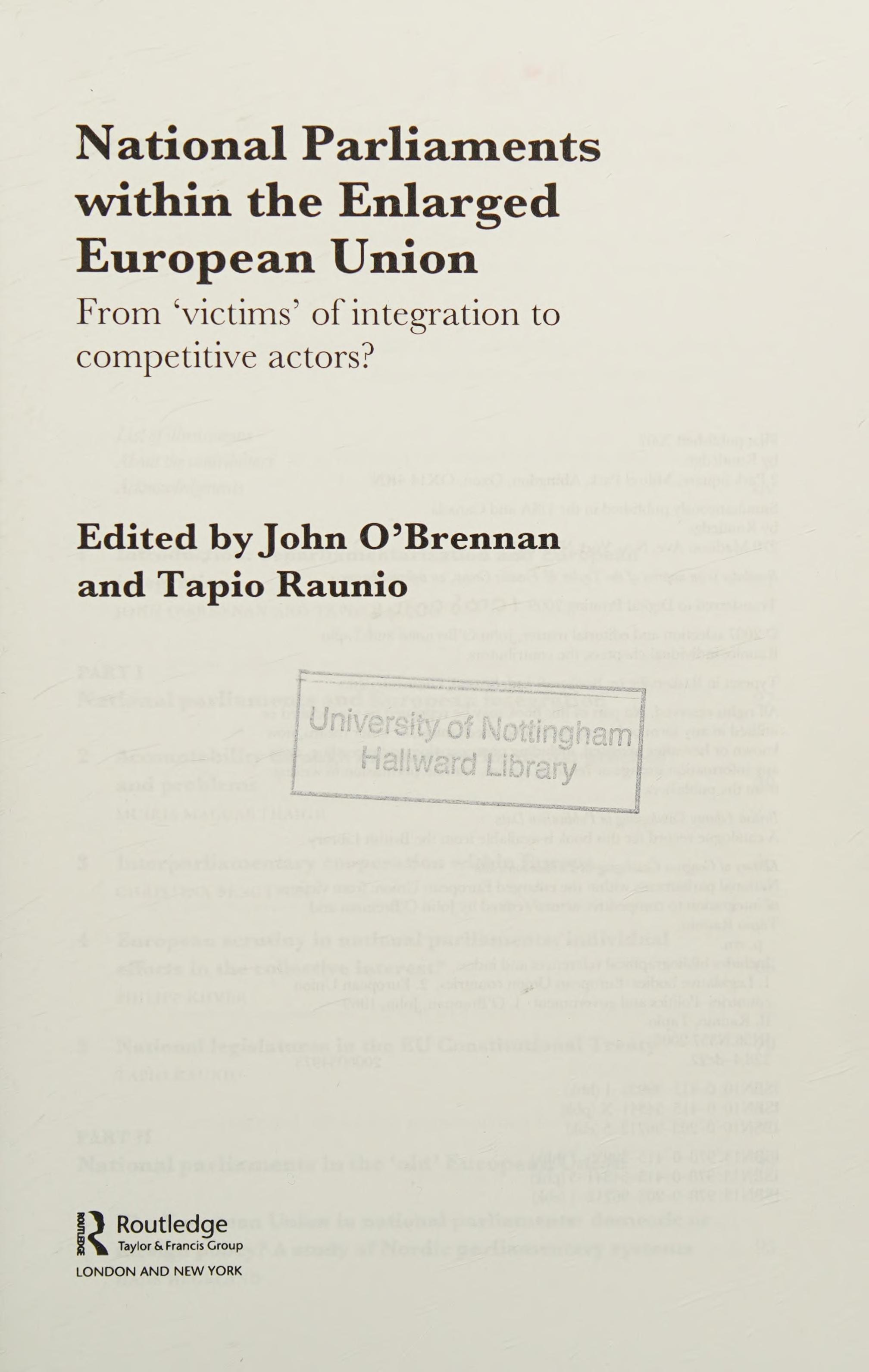 National Parliaments Within The Enlarged European Union