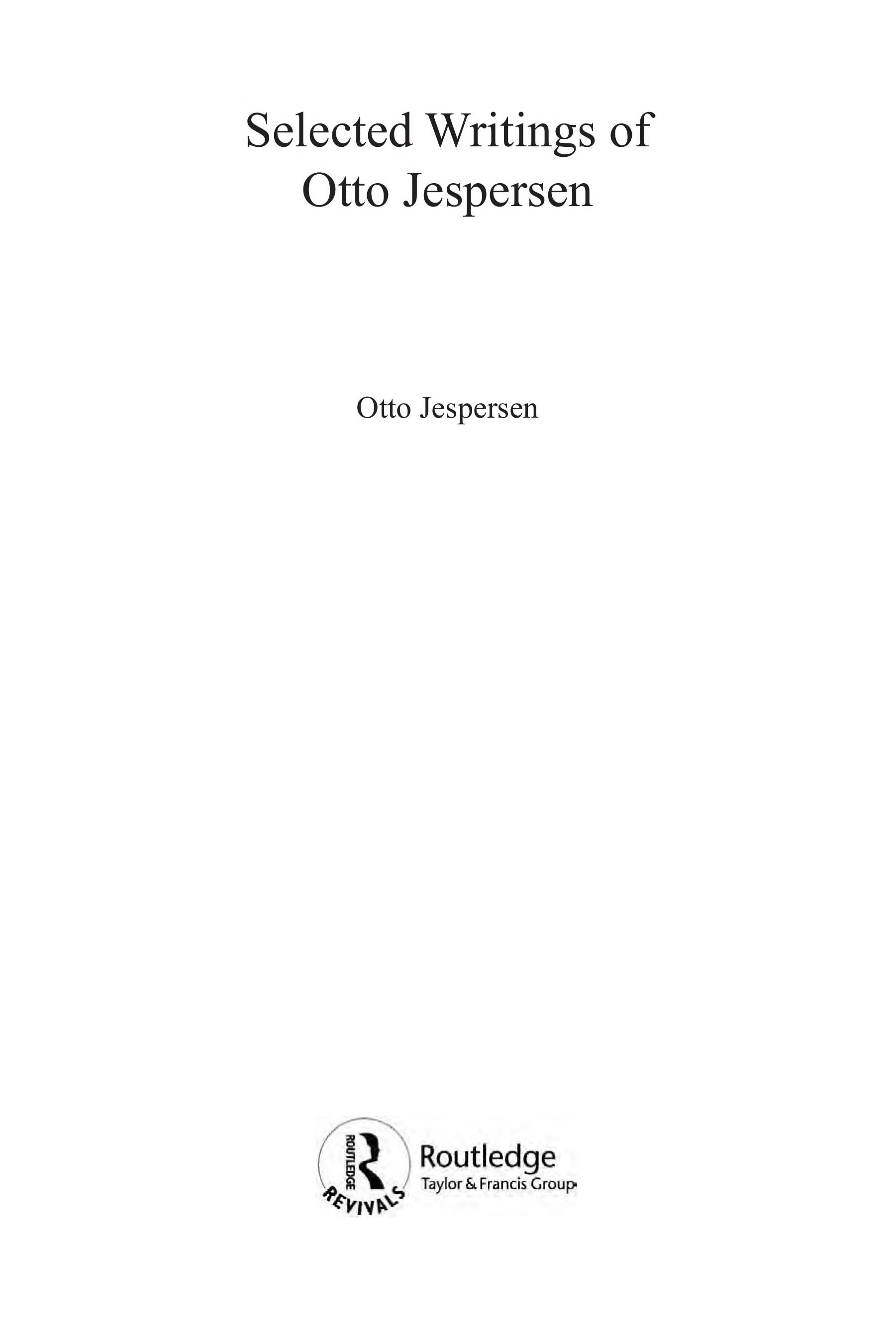 Selected Writings Of Otto Jespersen