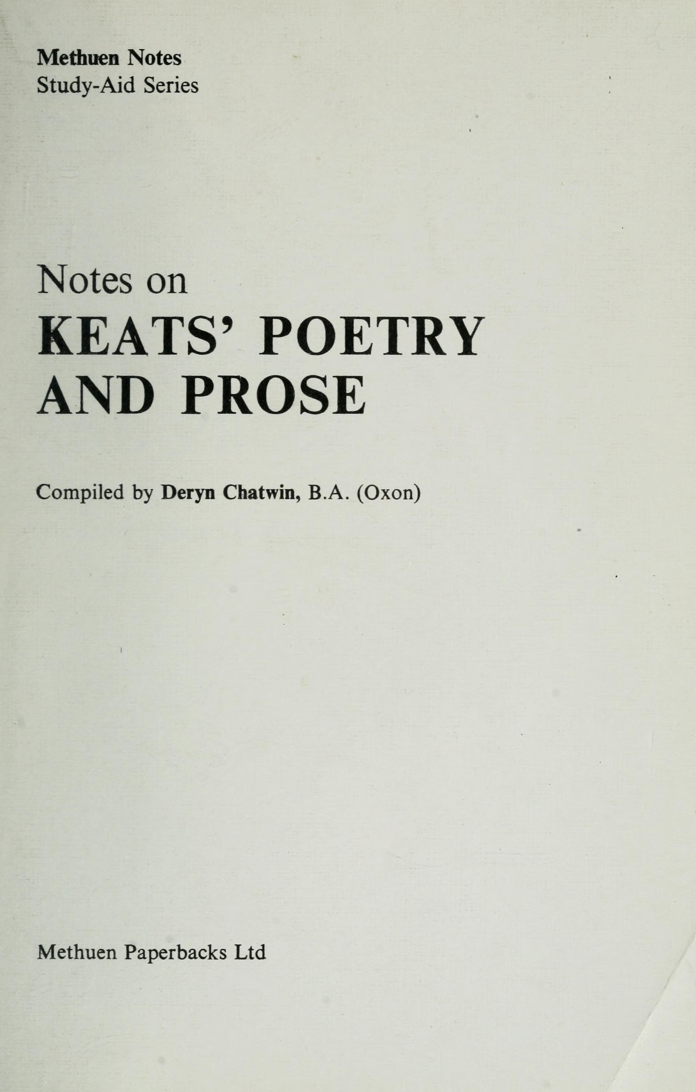 Notes on Keats' Poetry and Prose