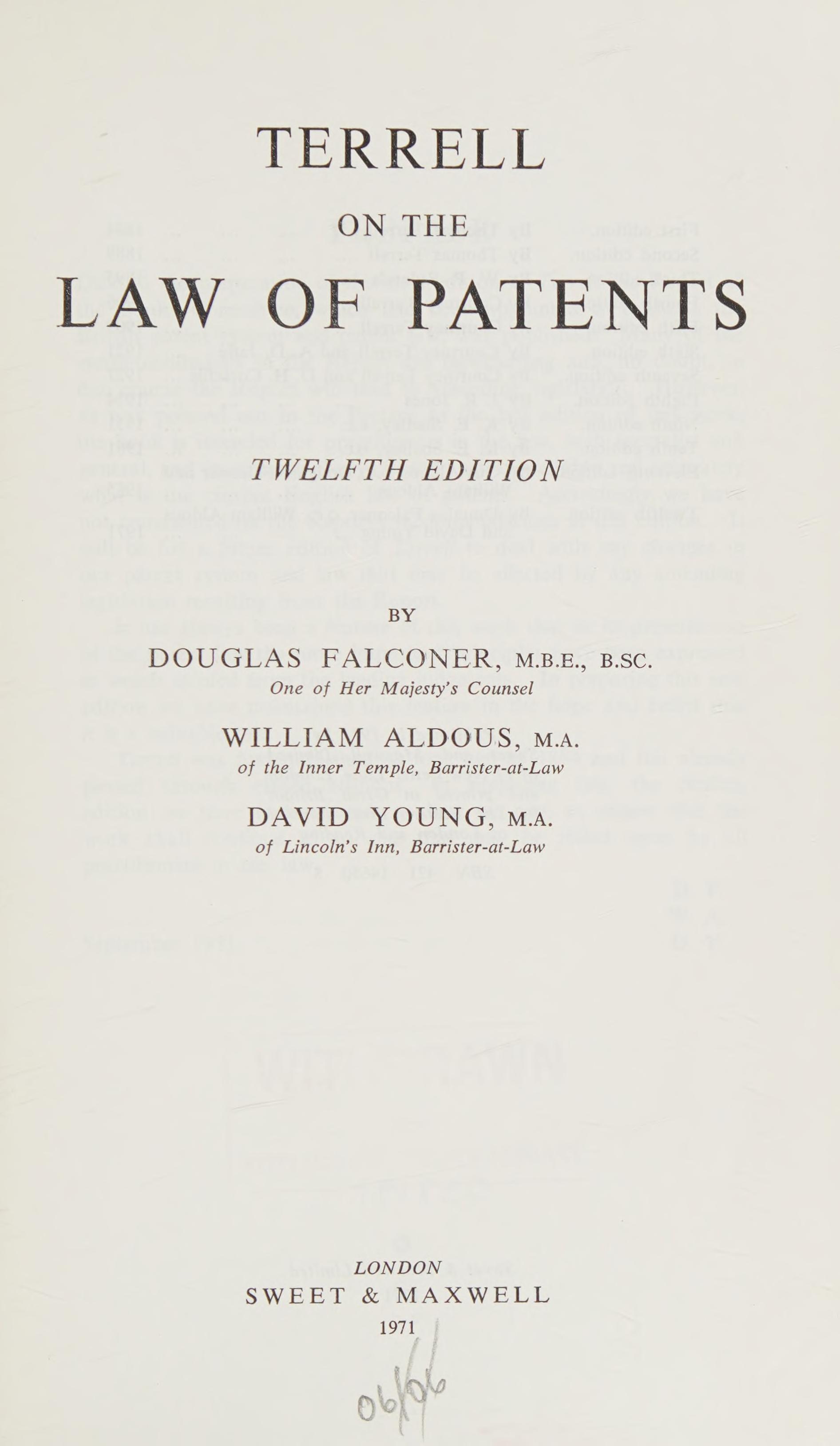 Terrell on the Law of Patents