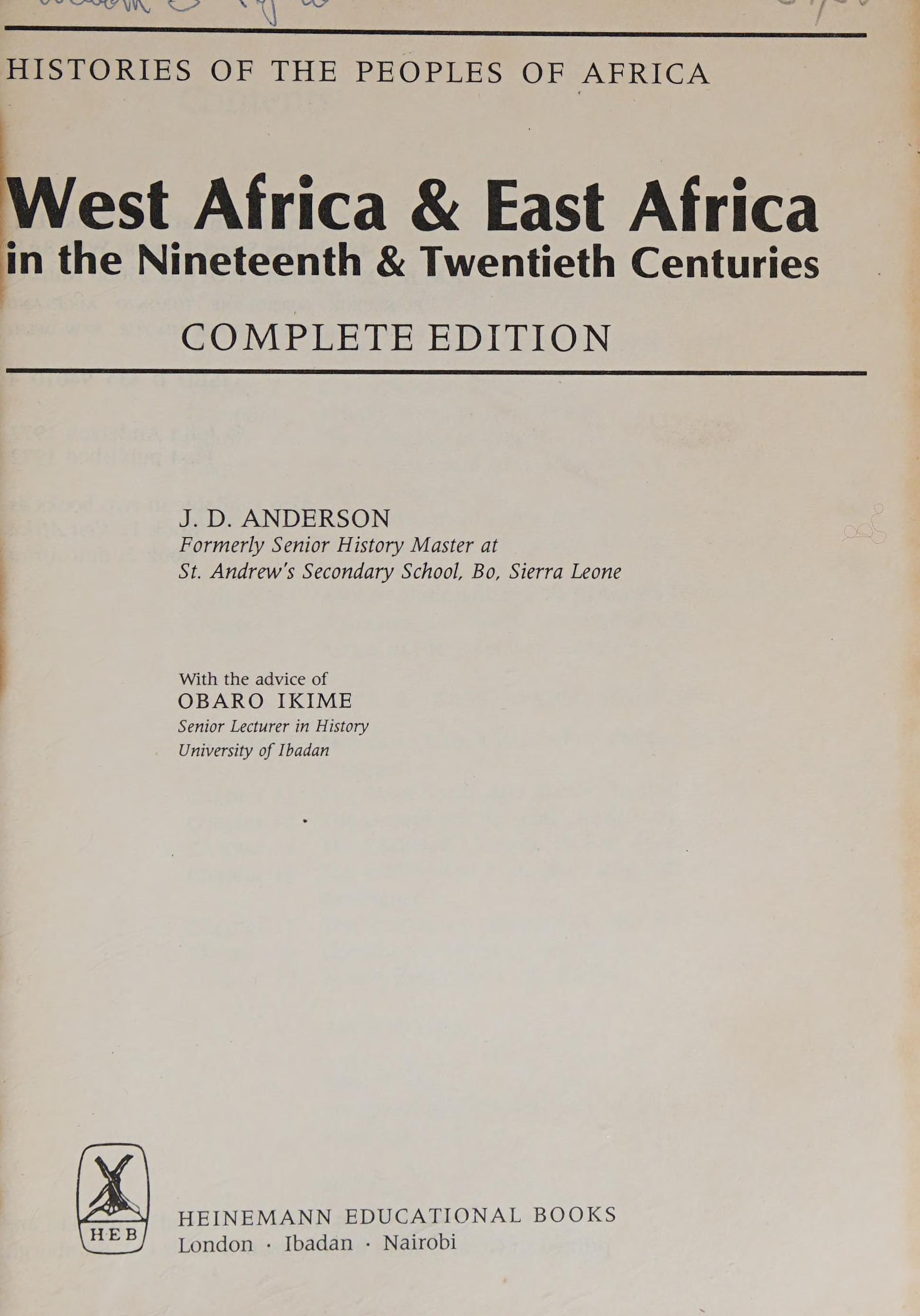 West And East Africa In The Nineteenth And Twentieth Centuries