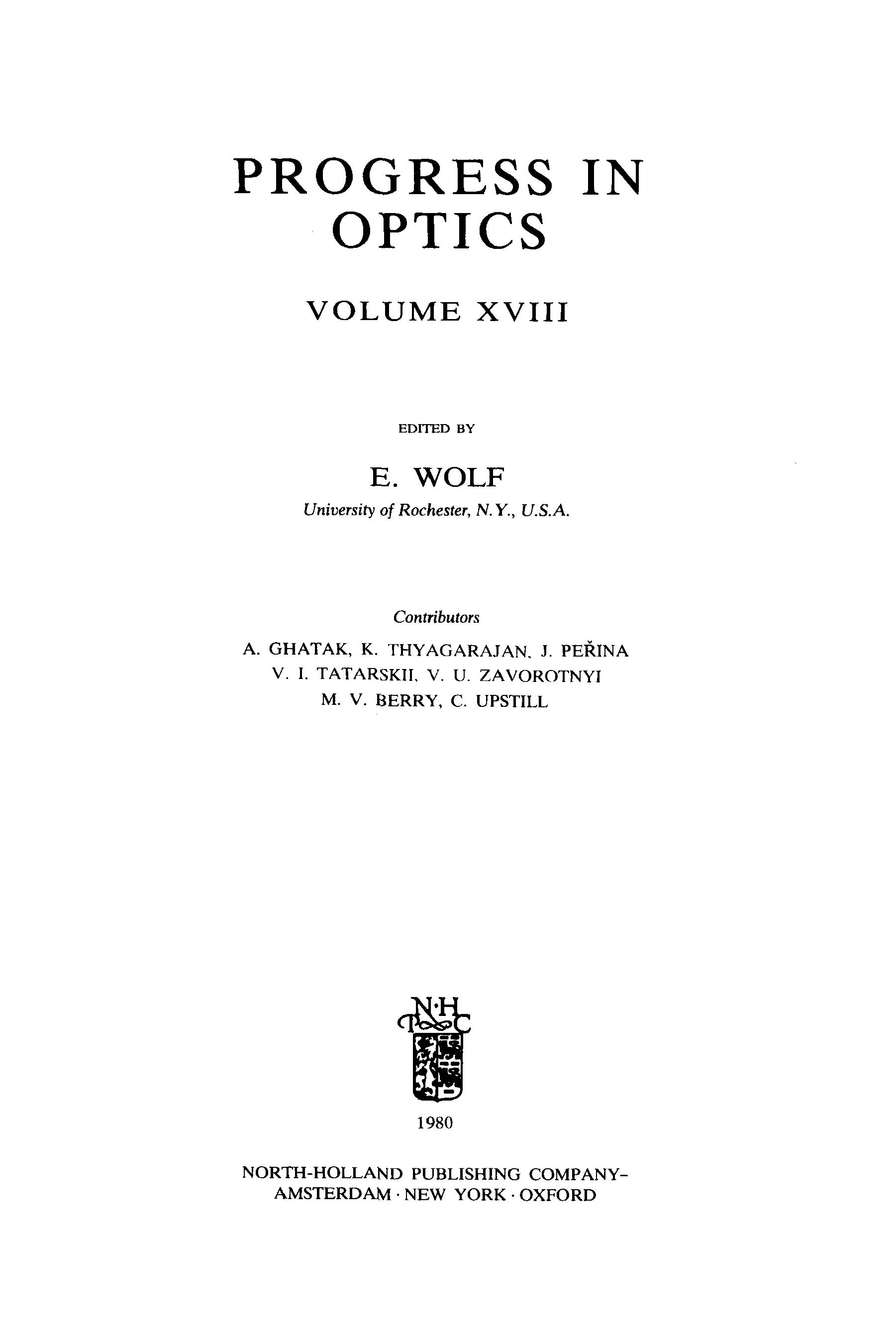 Progress in Optics Volume 17