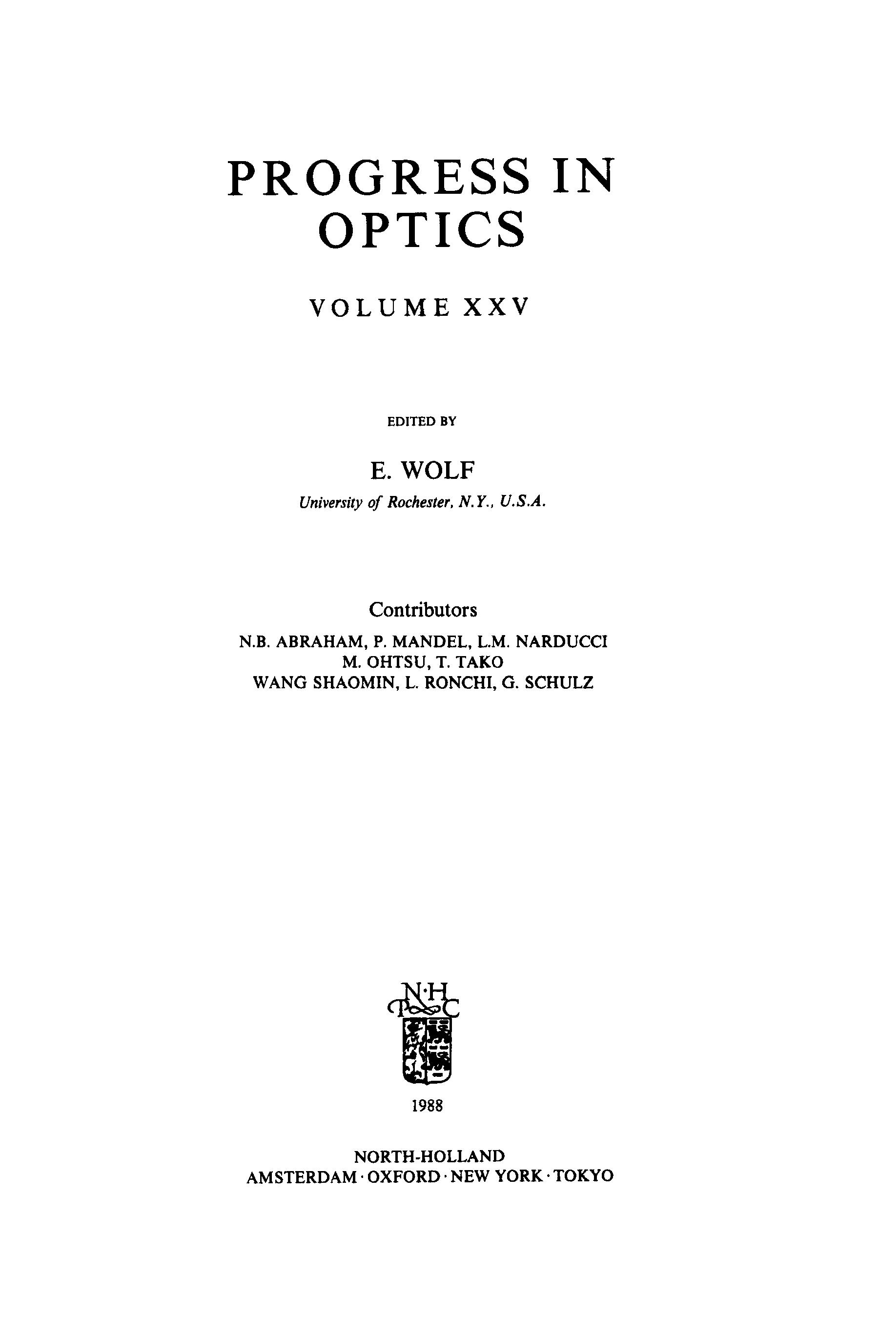 Progress in Optics, Vol. 25