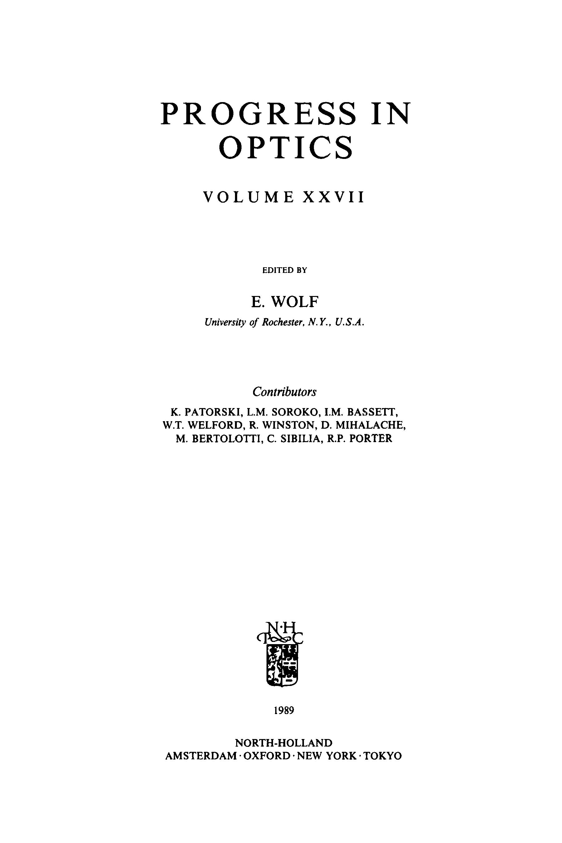 Progress in Optics, Vol. 27