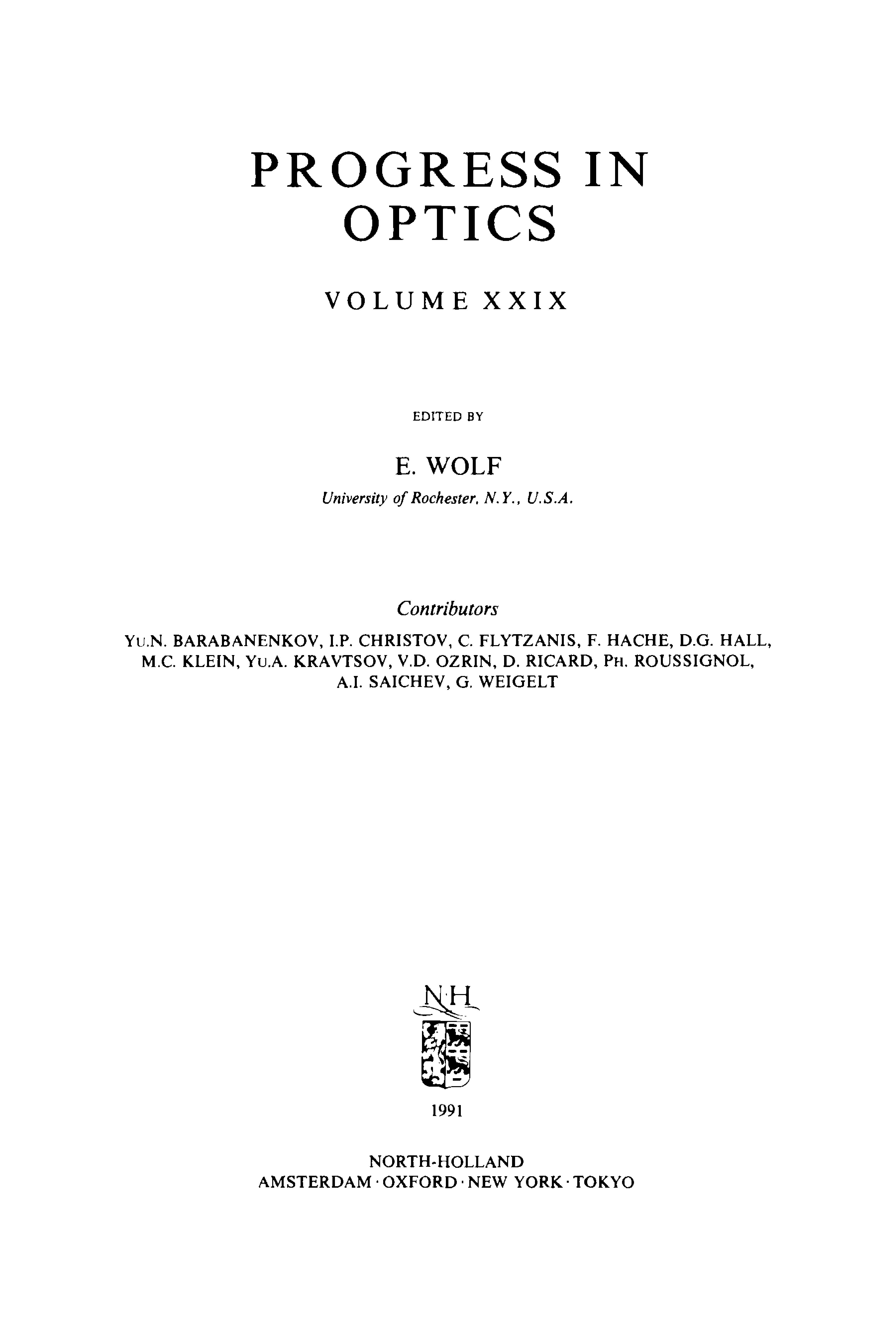 Progress in Optics, Vol. 29