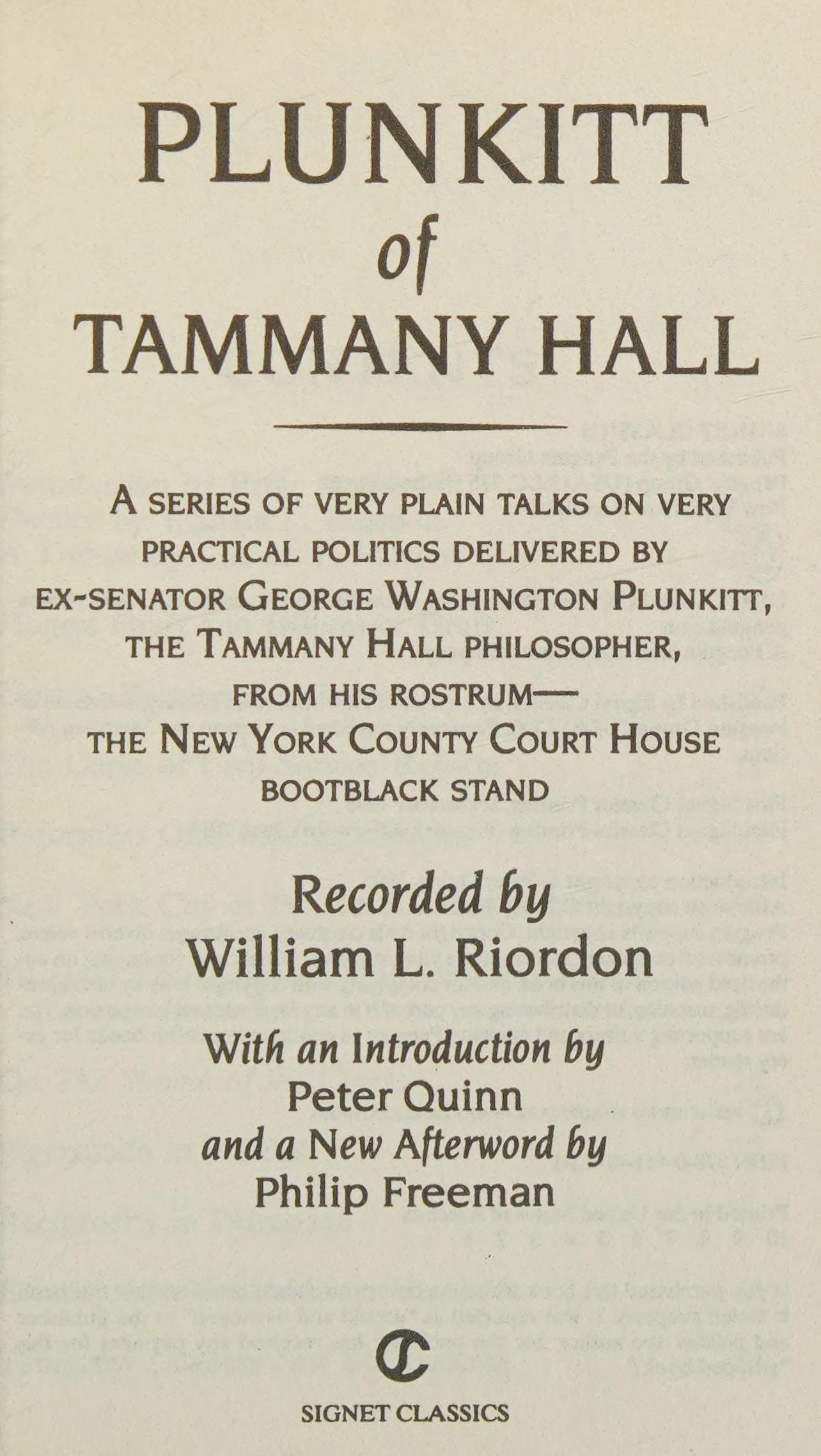 Plunkitt of Tammany Hall