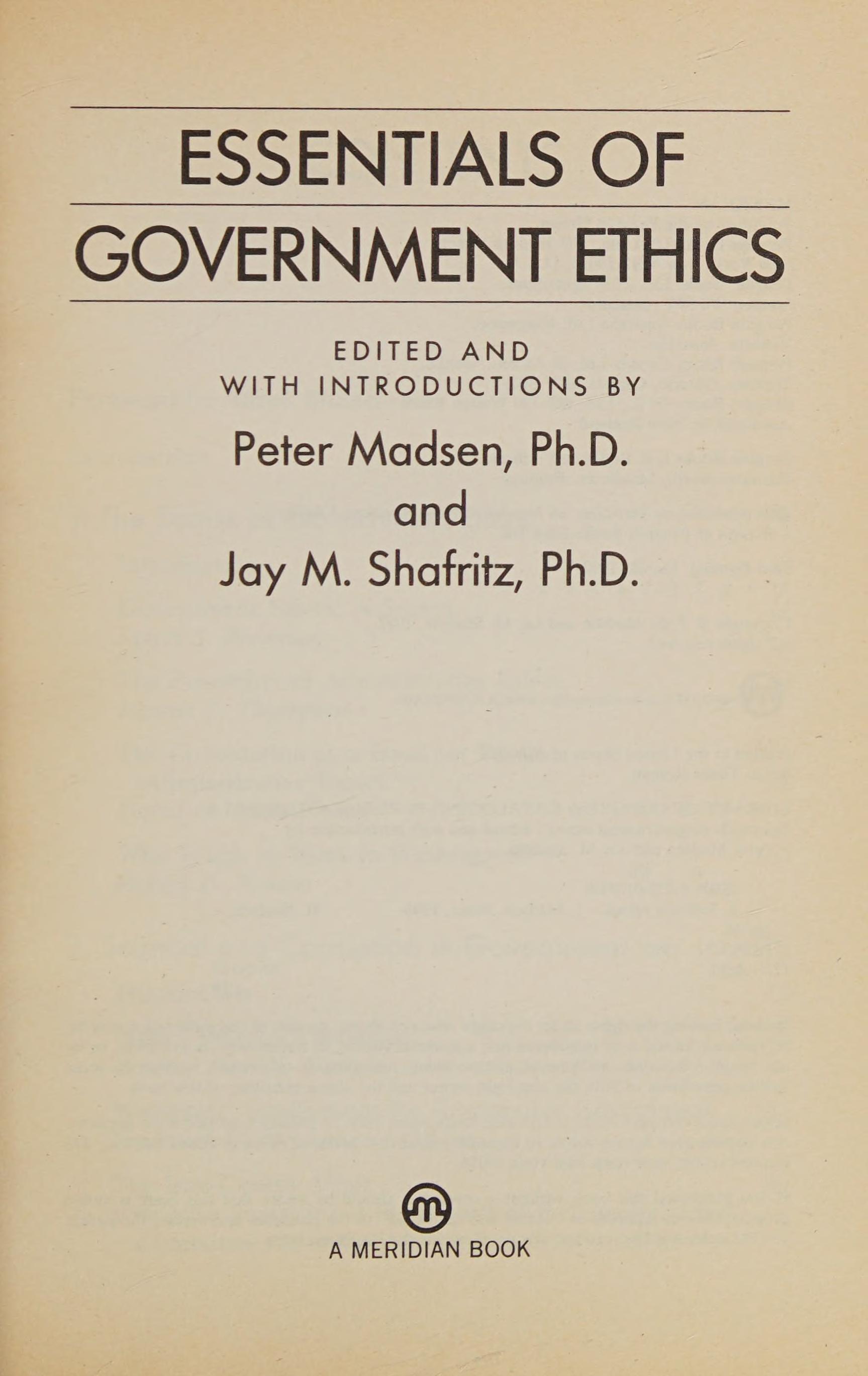 Essentials of Government Ethics