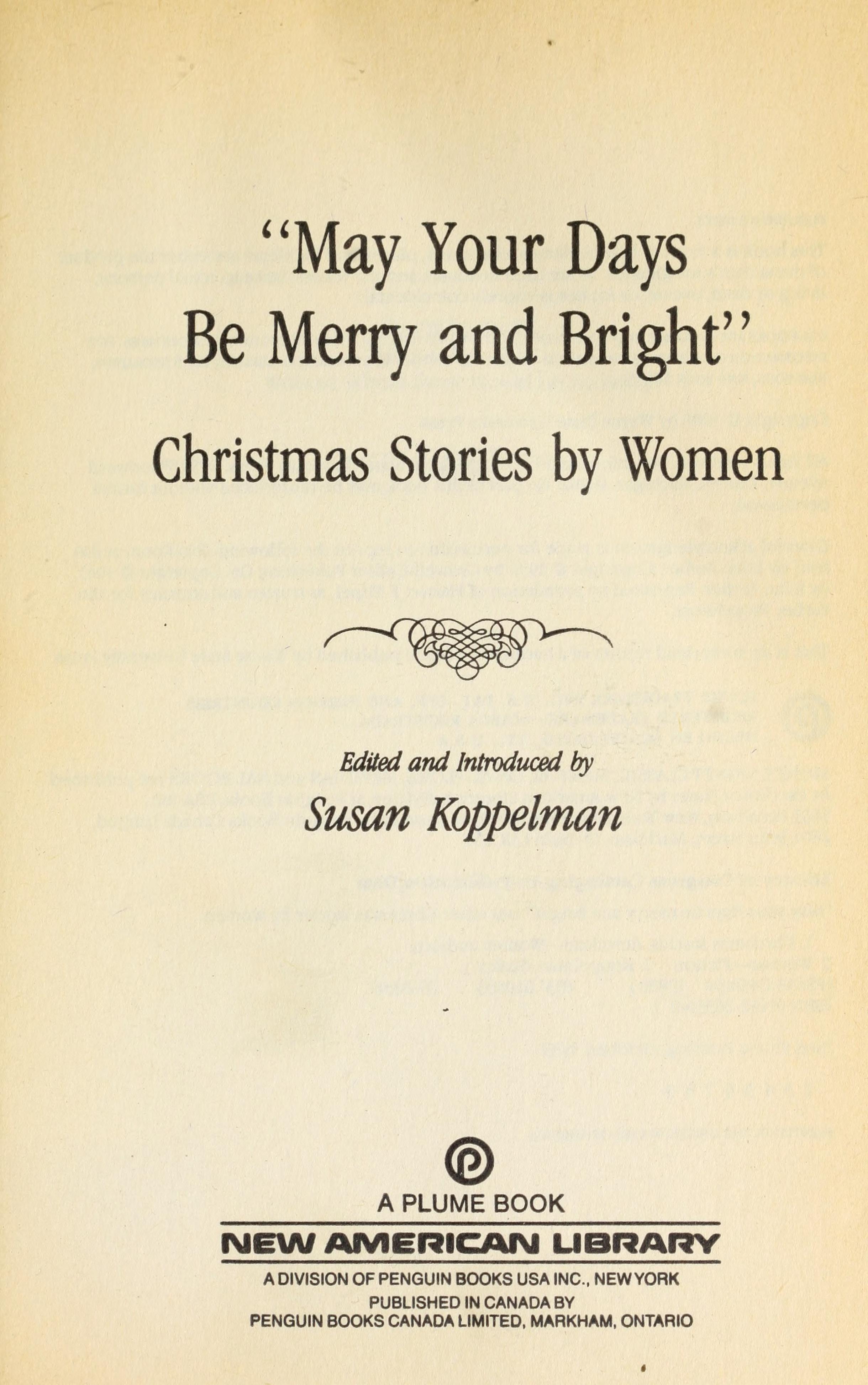 May Your Days Be Merry And Bright: Christmas Stories By Women