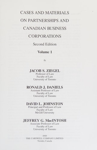 Cases And Materials On Partnerships And Canadian Business Corporations