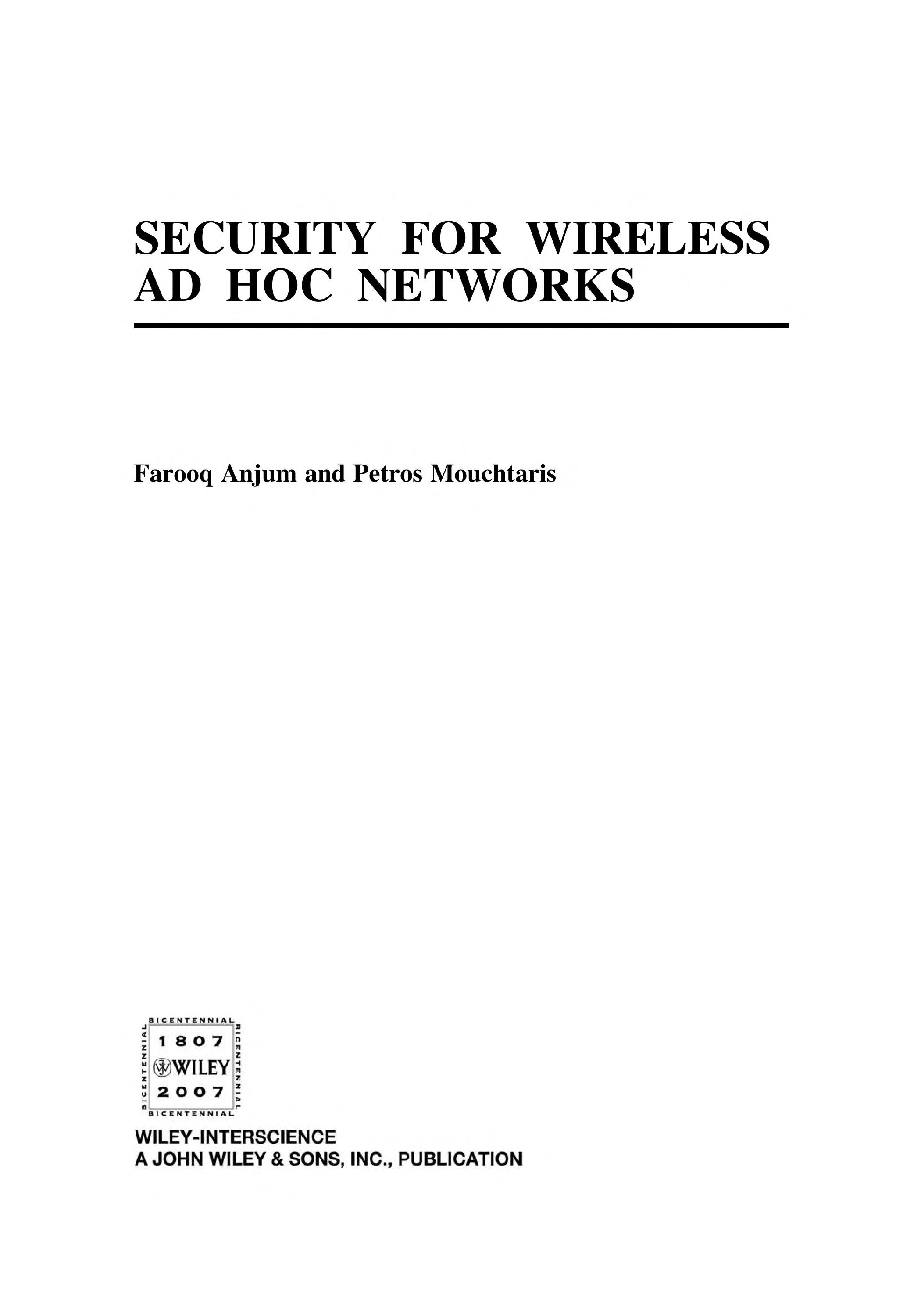 Security for Wireless Ad Hoc Networks