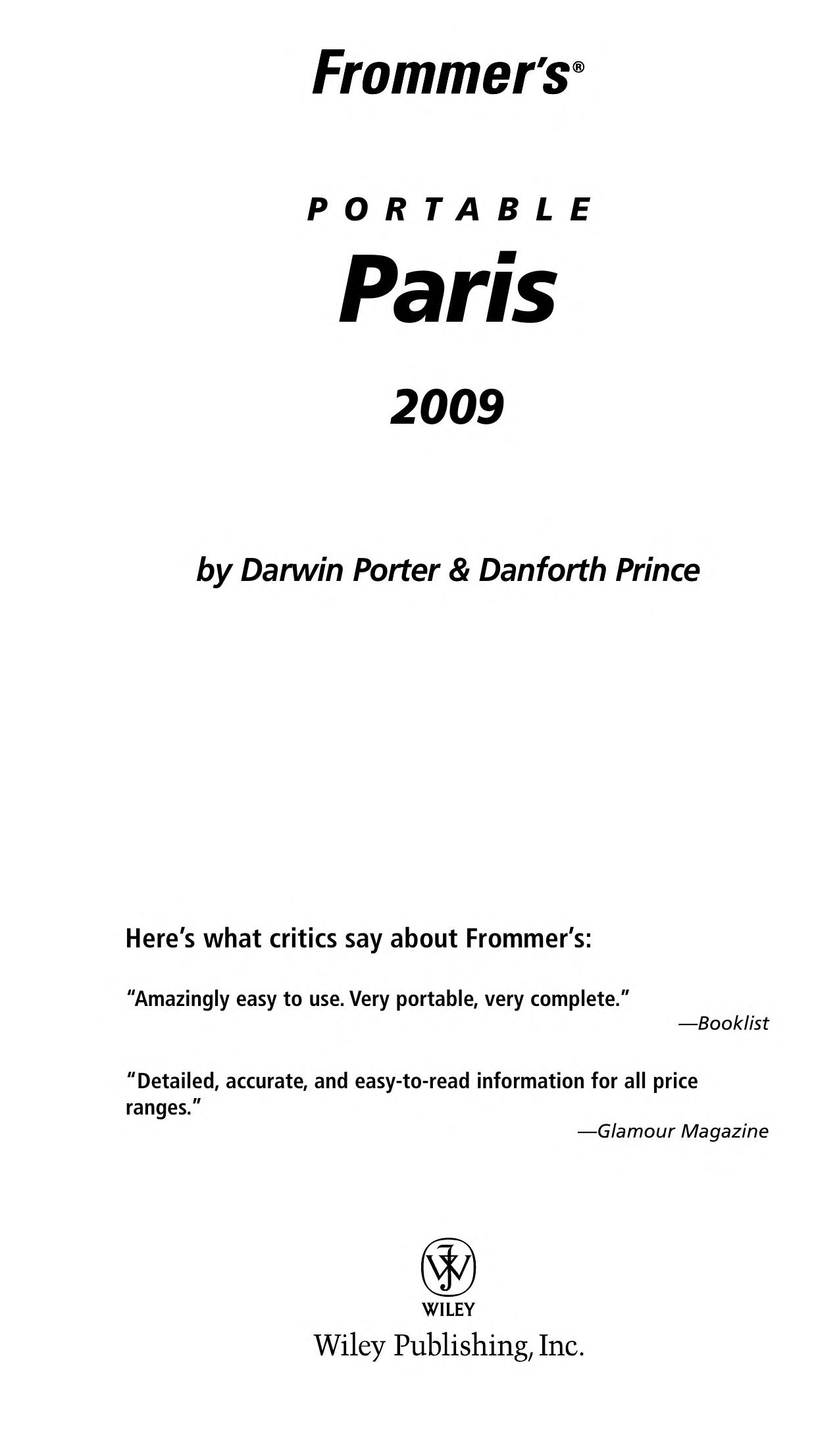 Frommer'S Portable Paris 2009