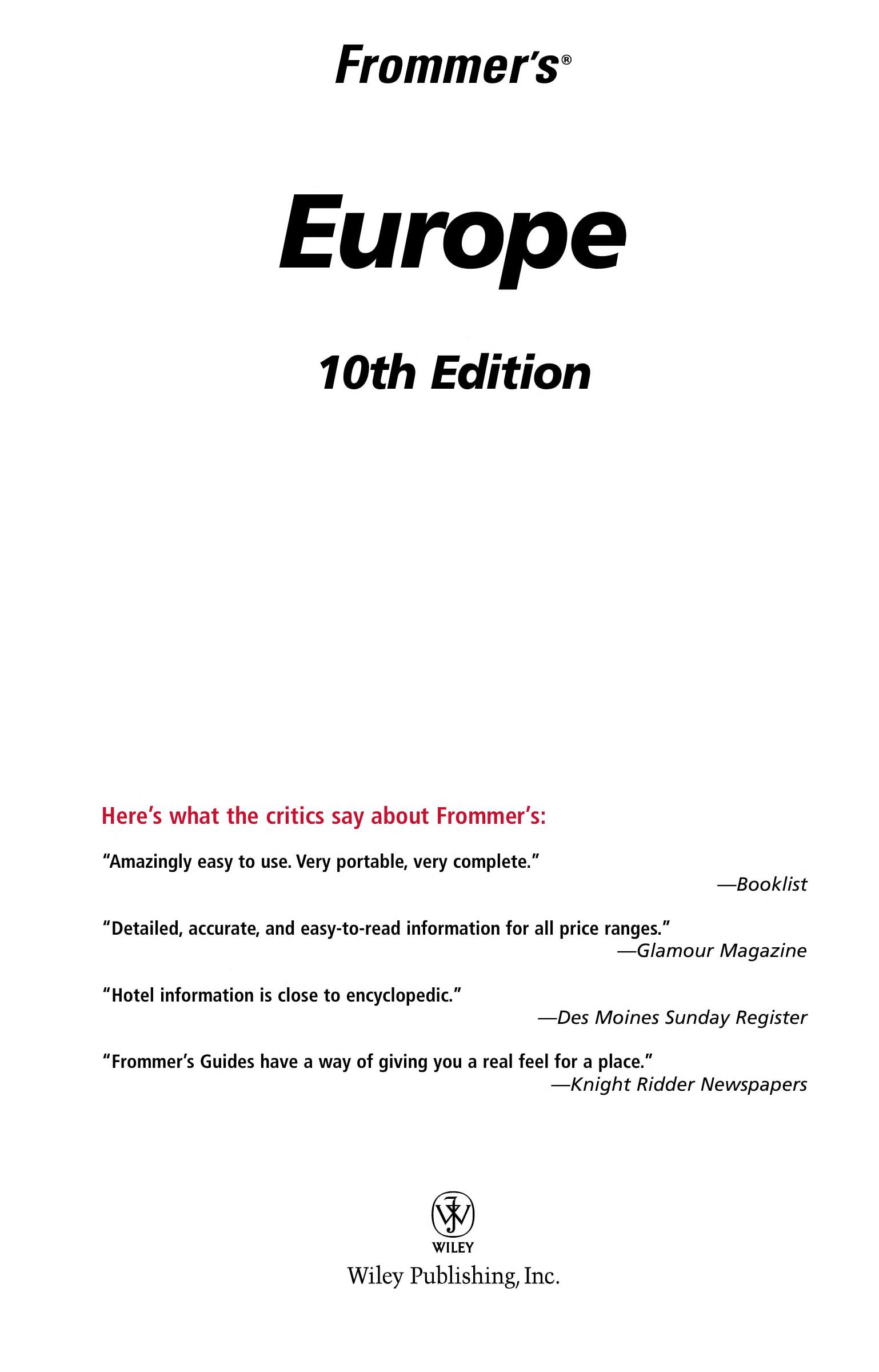 Frommer'S Europe