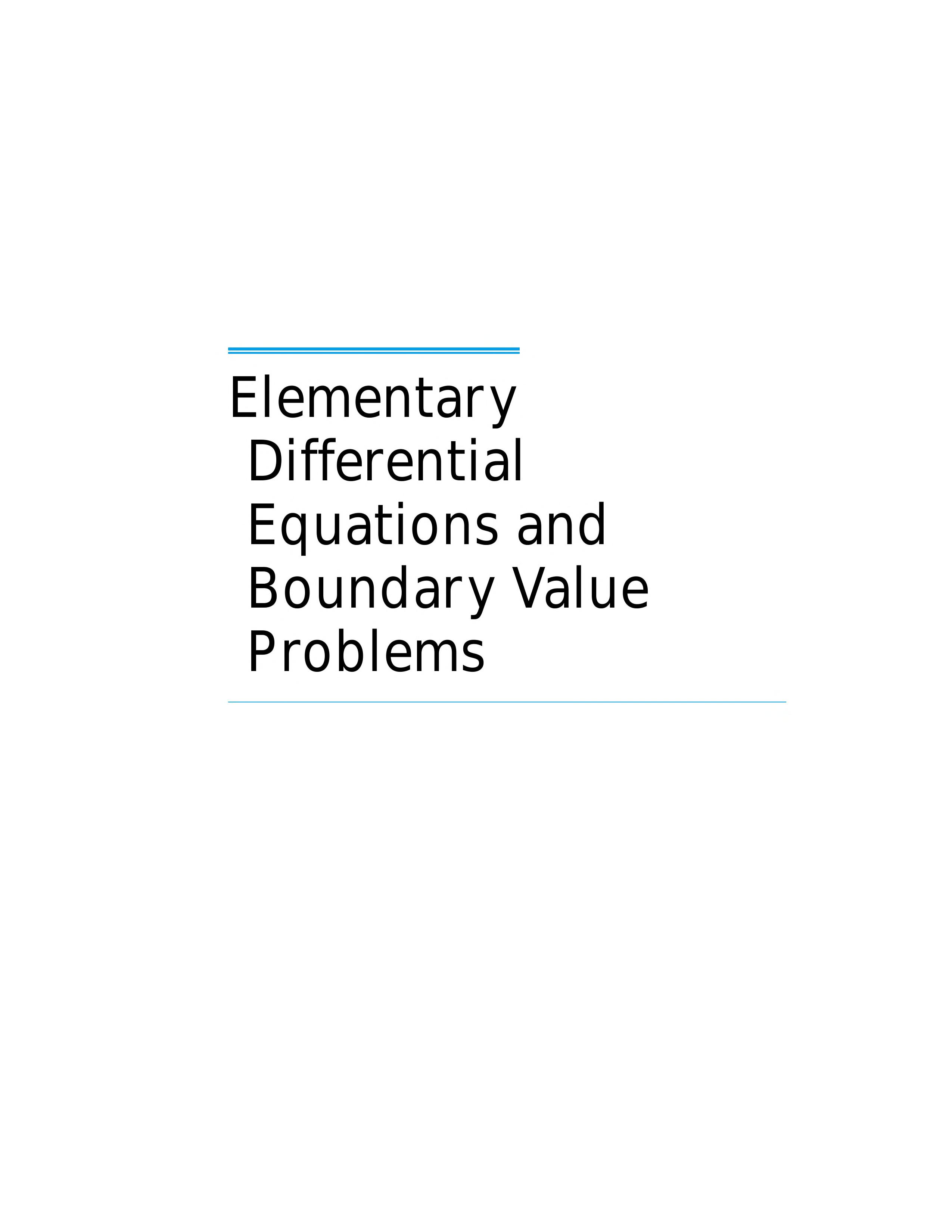 Elementary Differential Equations
