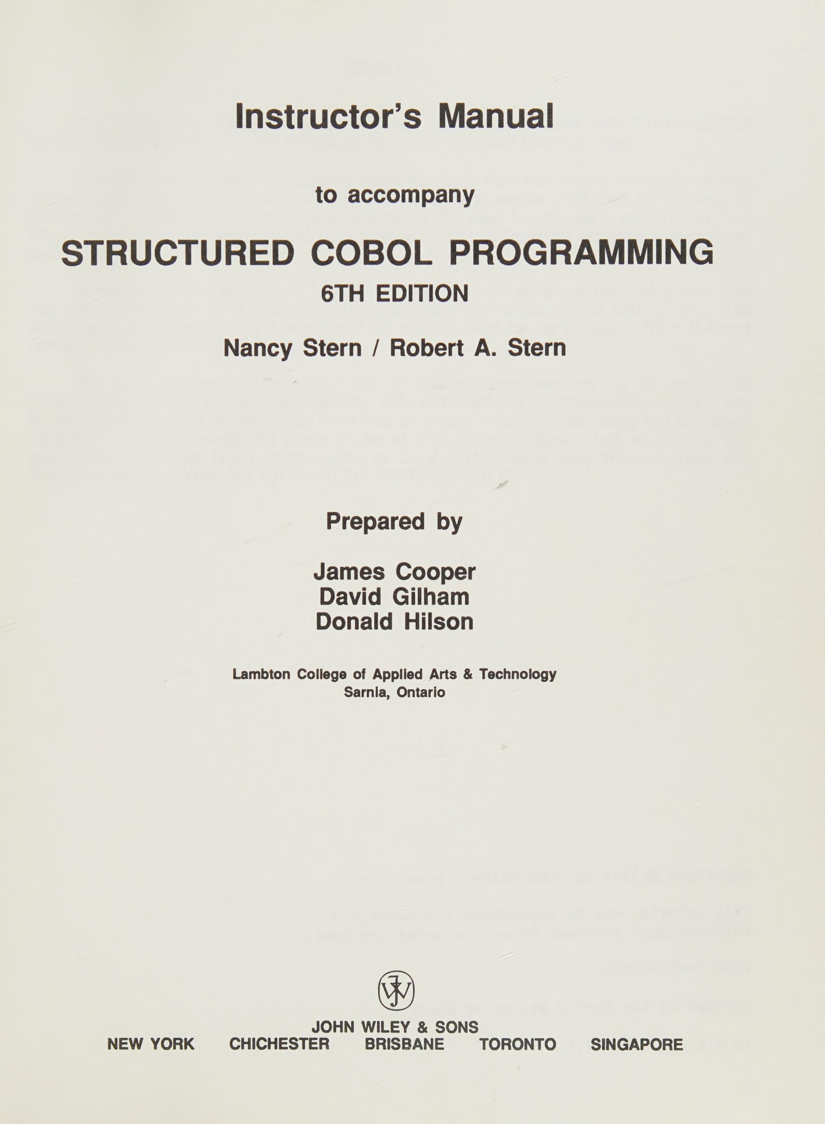 Stern: Teachers Manual To Accompany Structured Cobol Programming 6ed