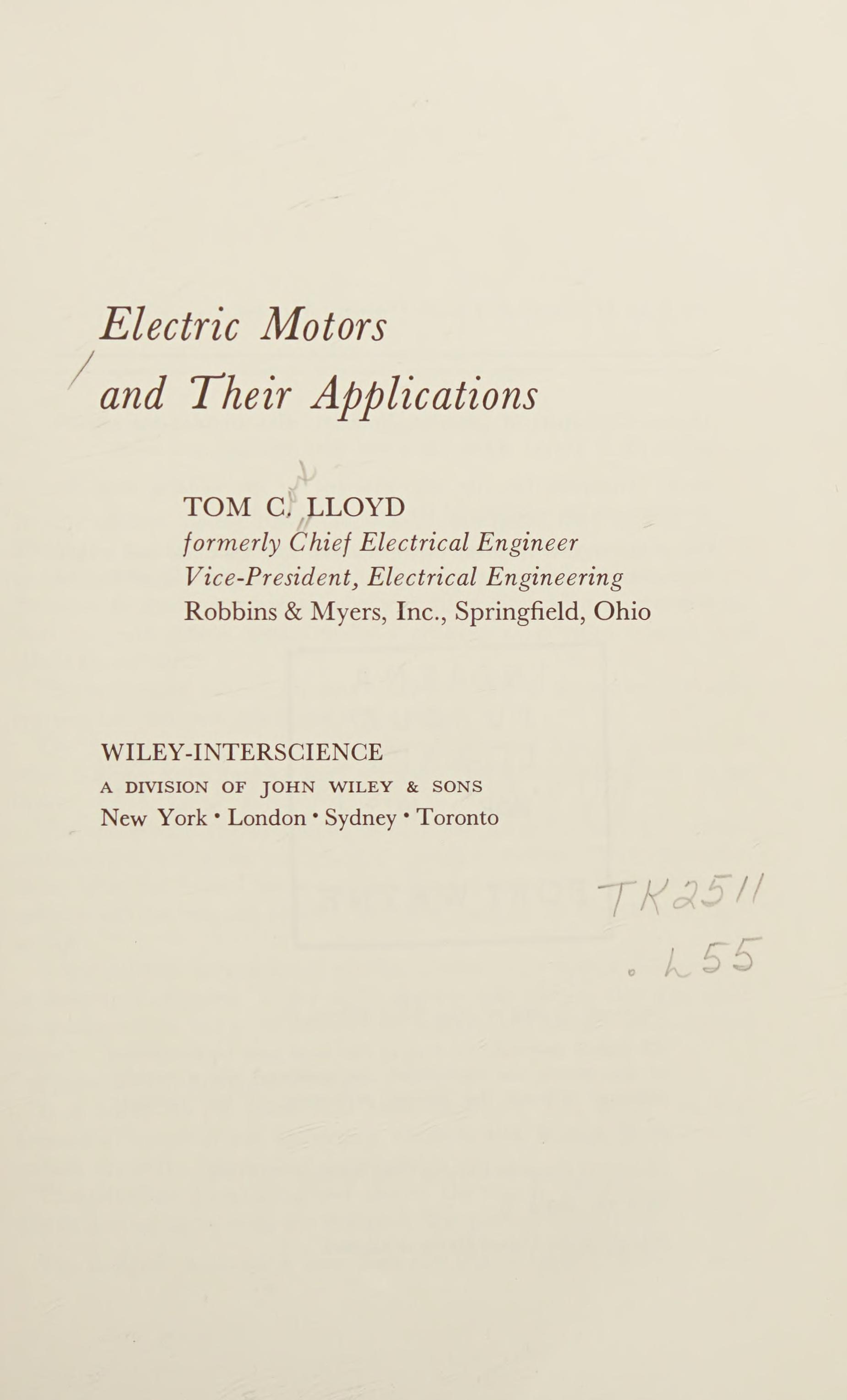 Electric Motors And Their Applications.