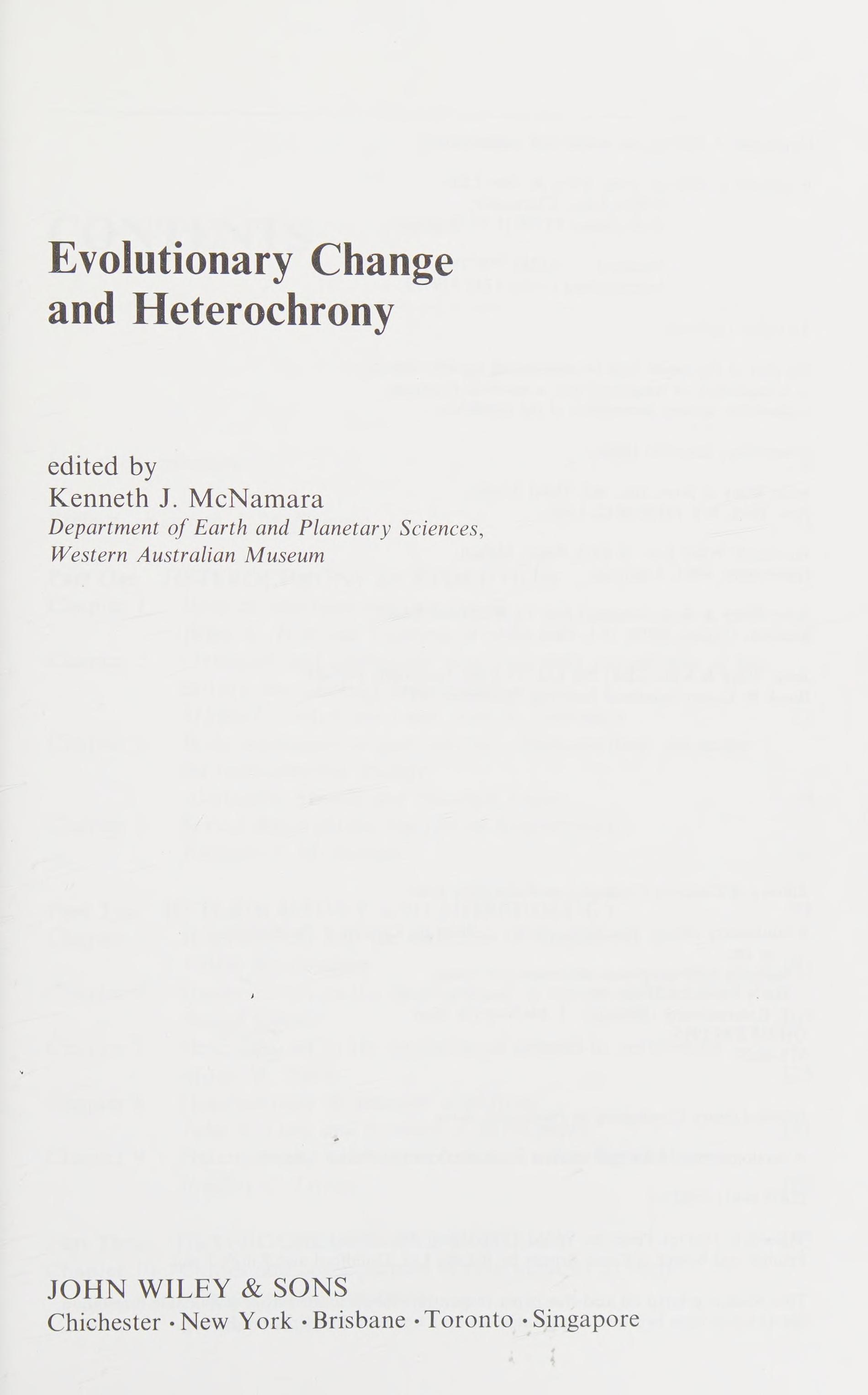 Evolutionary Change And Heterochrony