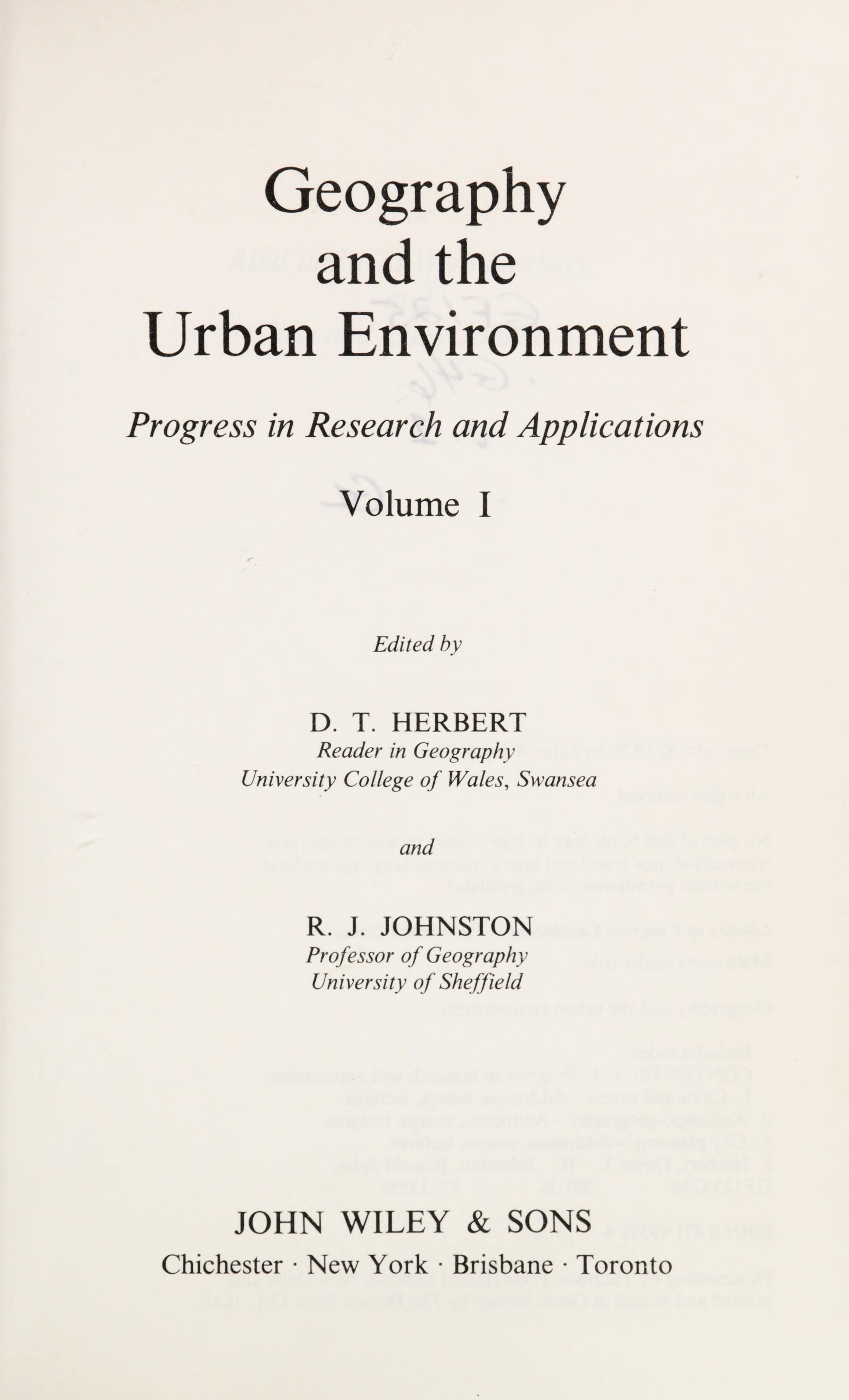 Geography & the Urban Environment
