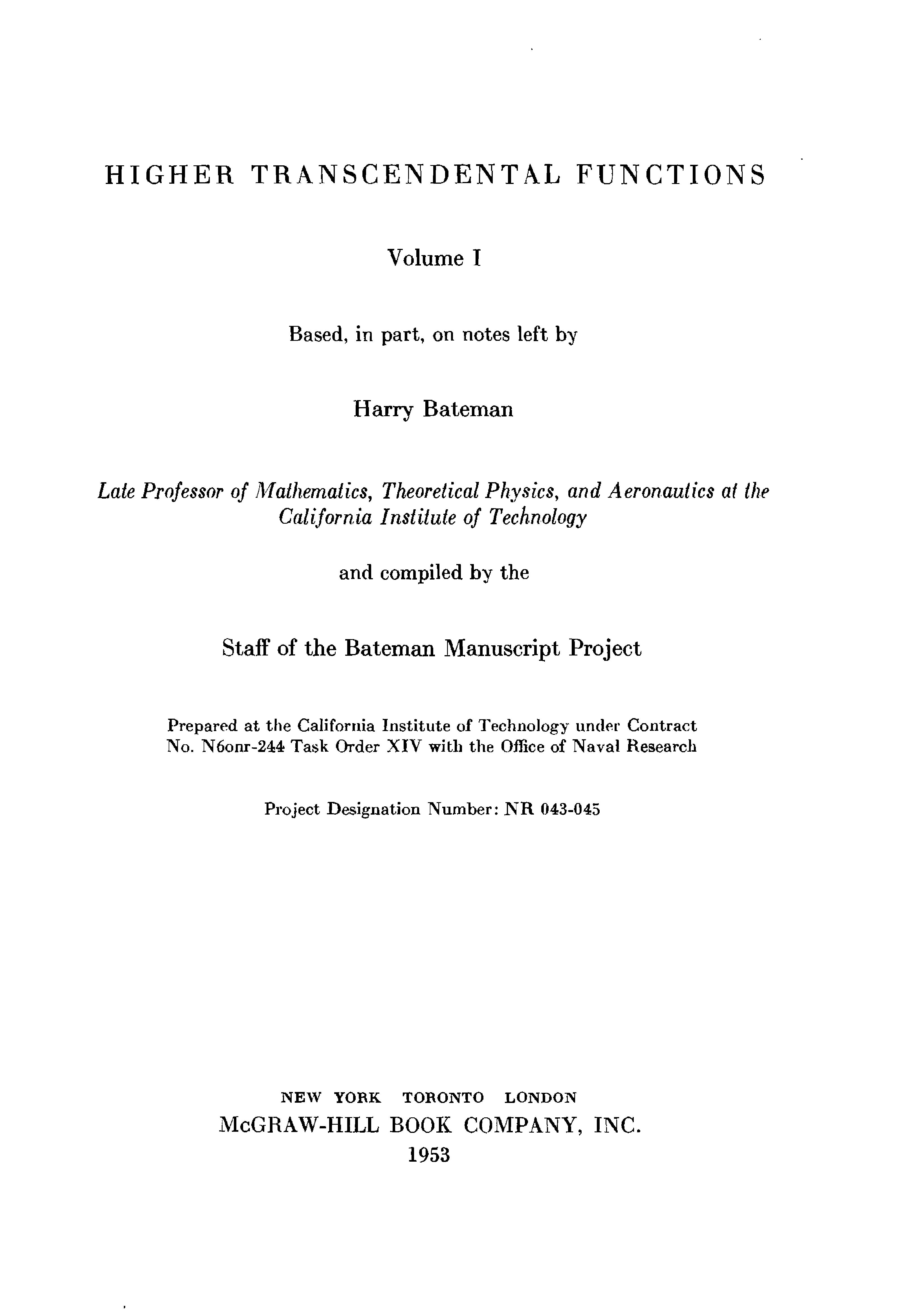 Higher Transcendental Functions Volume 3