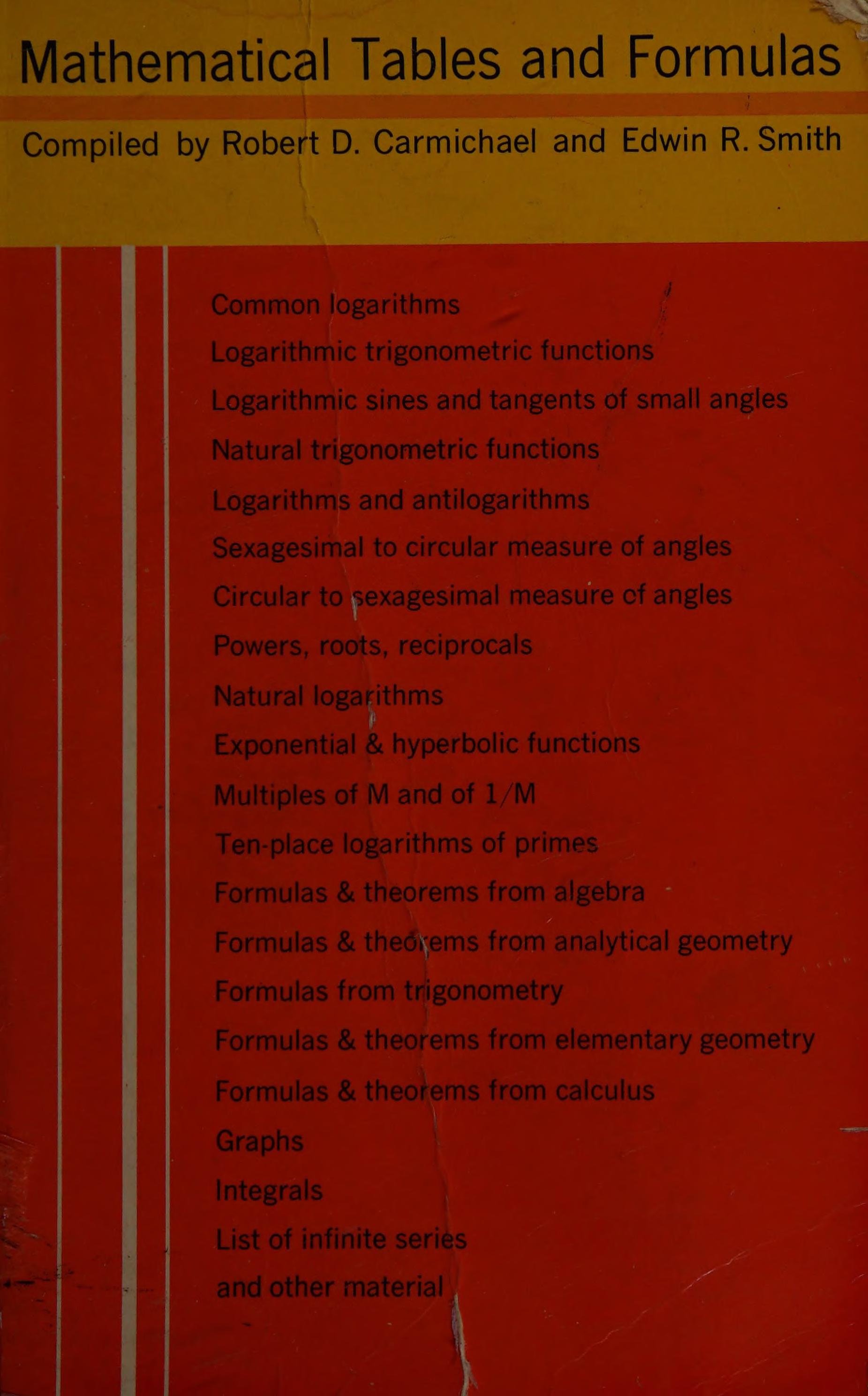 Mathematical Tables and Formulas